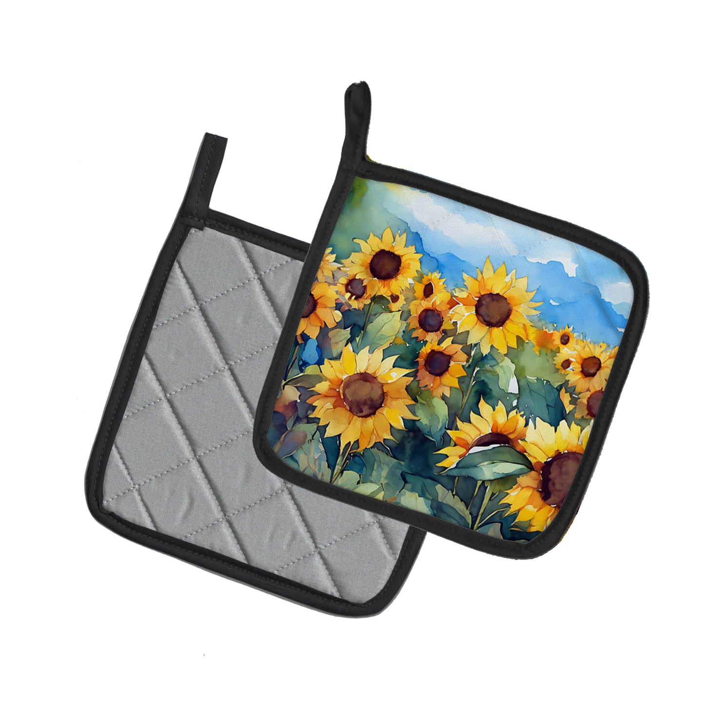 Sunflowers in Watercolor Pair of Pot Holders