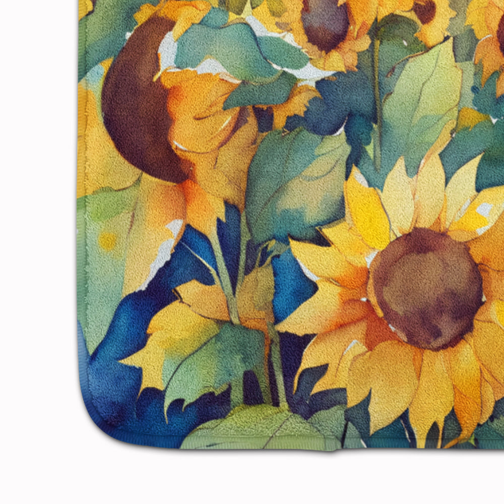 Sunflowers in Watercolor Memory Foam Kitchen Mat