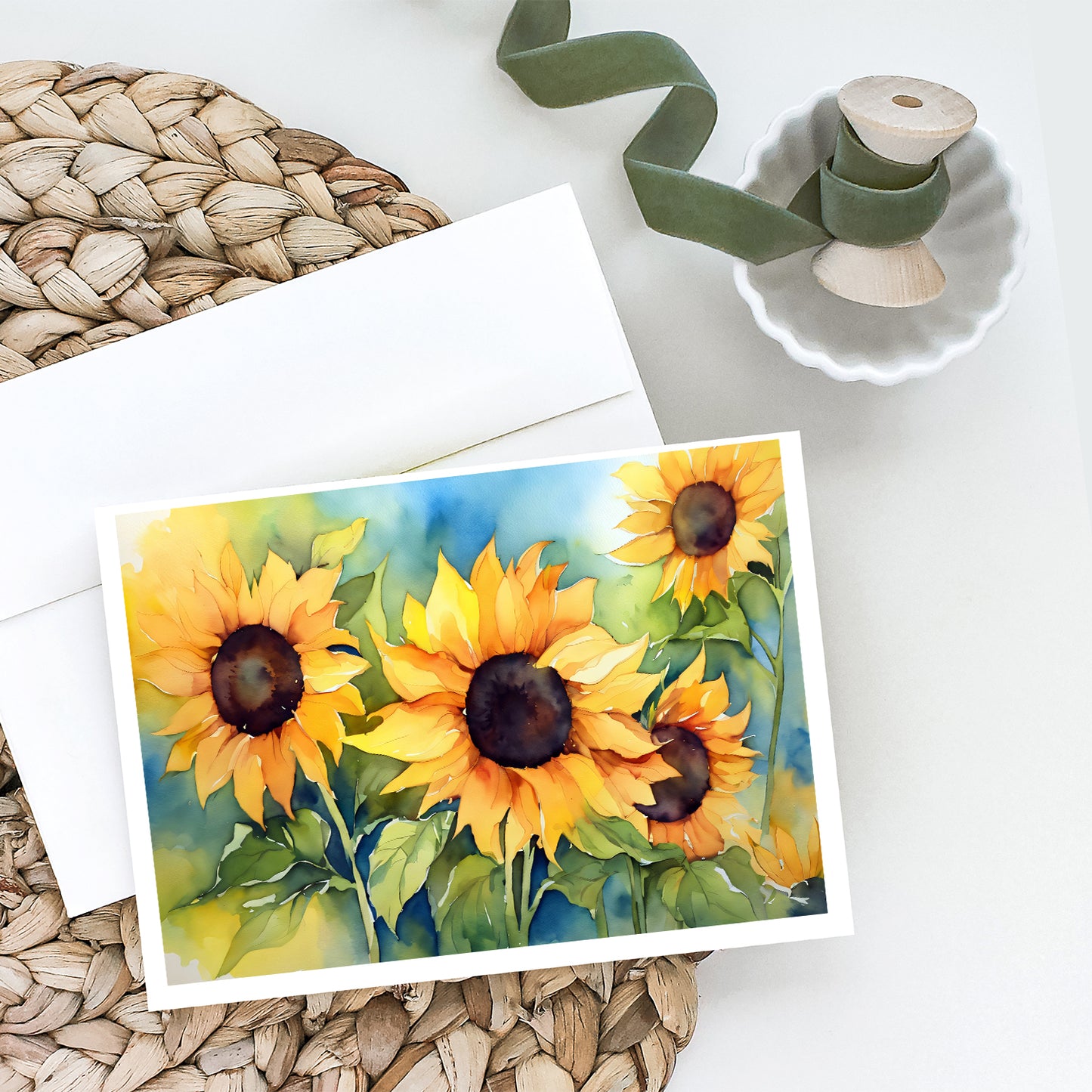 Sunflowers in Watercolor Greeting Cards Pack of 8