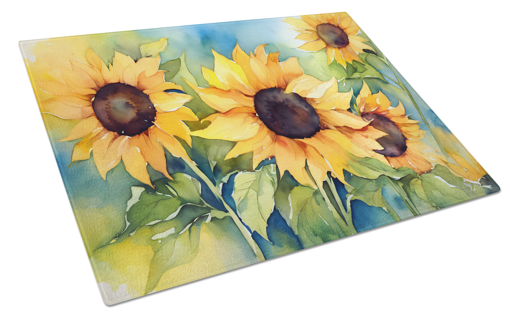 Buy this Sunflowers in Watercolor Glass Cutting Board