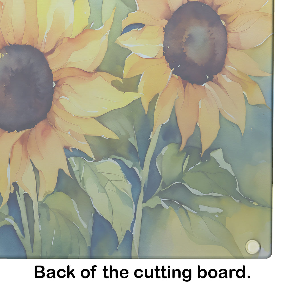 Sunflowers in Watercolor Glass Cutting Board