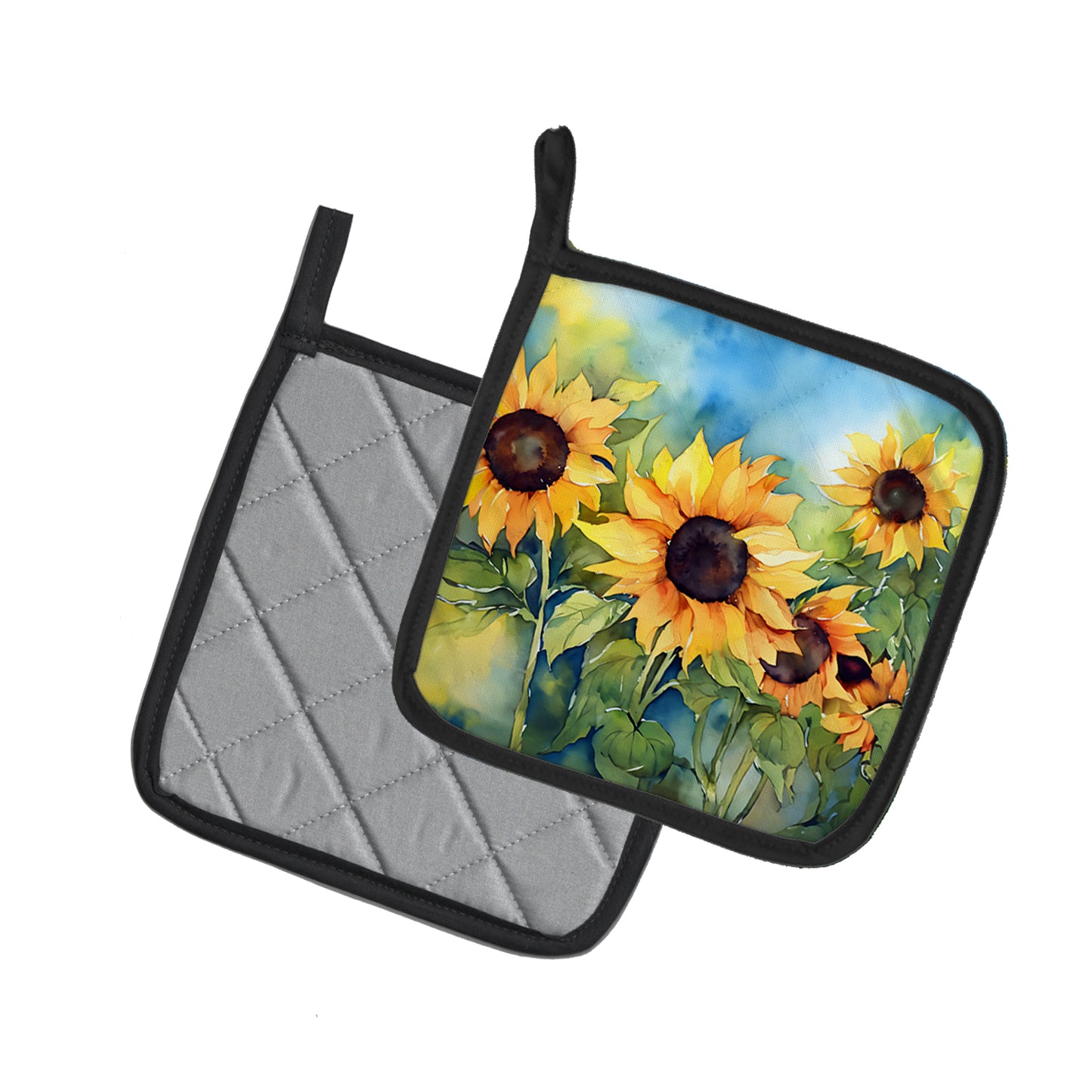 Sunflowers in Watercolor Pair of Pot Holders