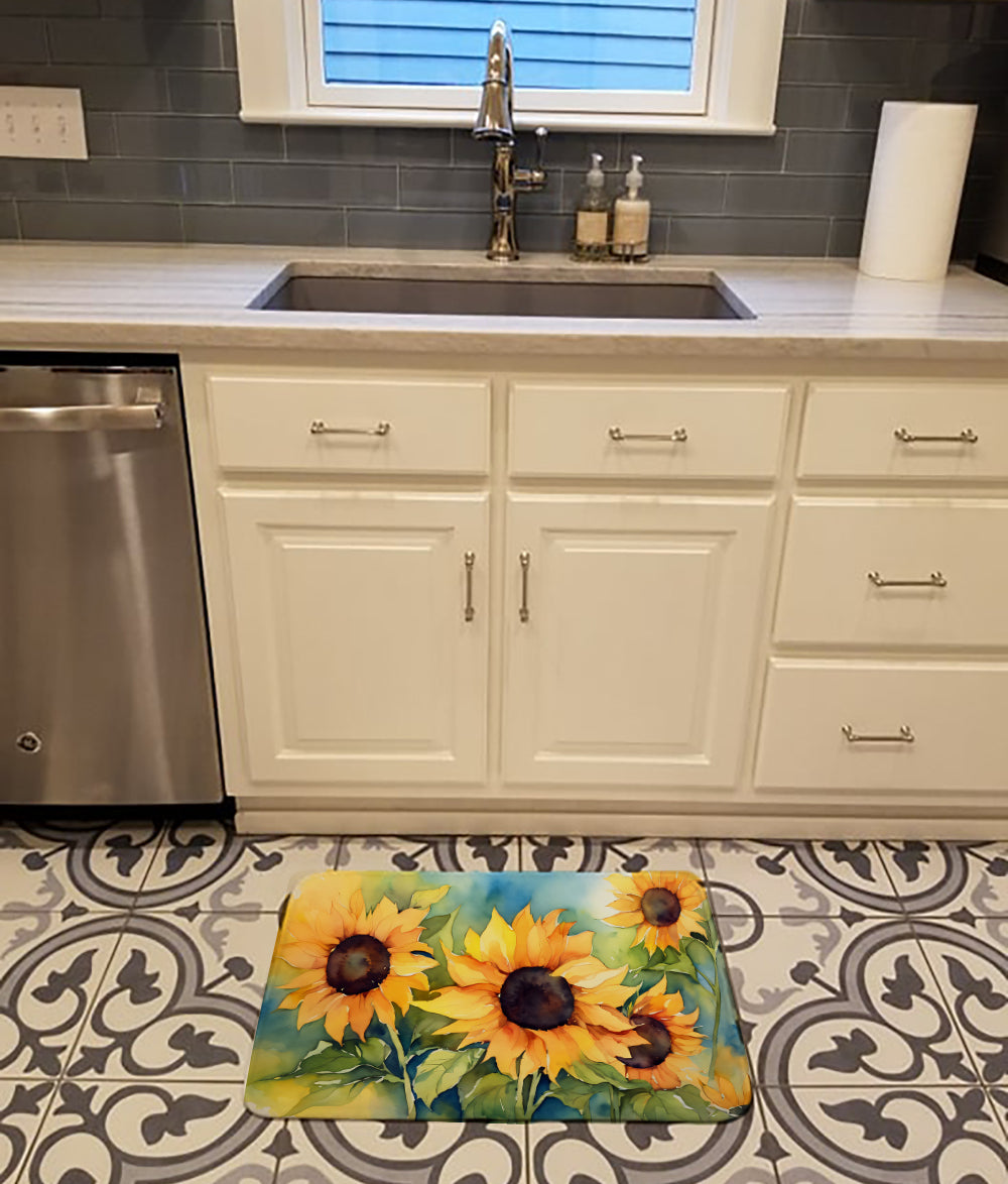 Sunflowers in Watercolor Memory Foam Kitchen Mat