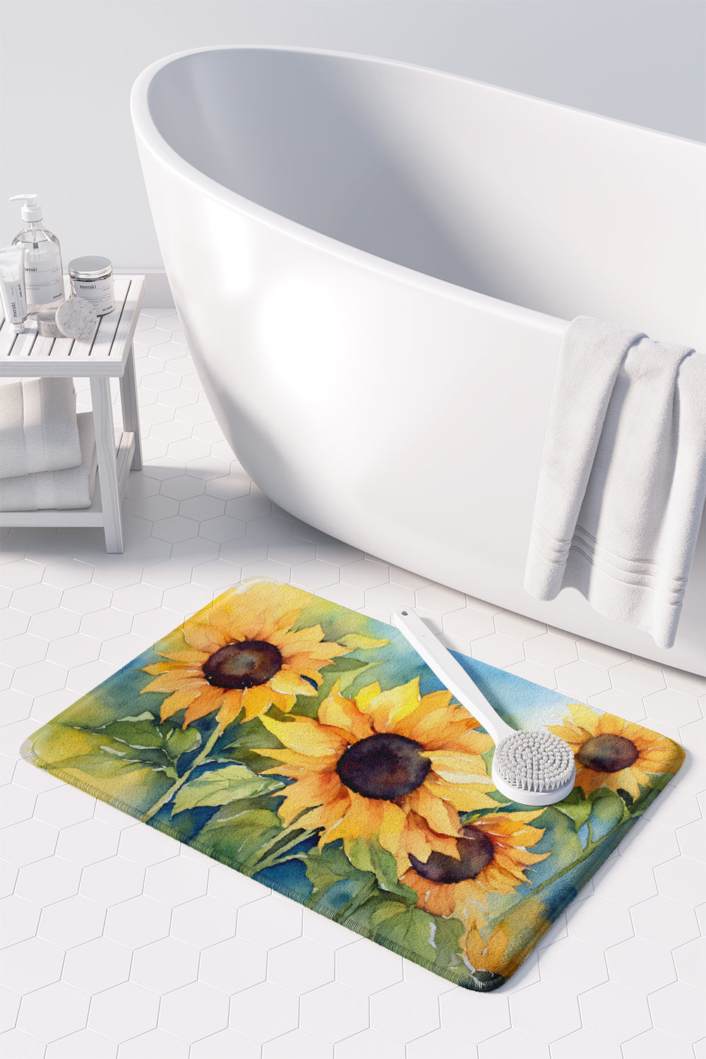 Sunflowers in Watercolor Memory Foam Kitchen Mat