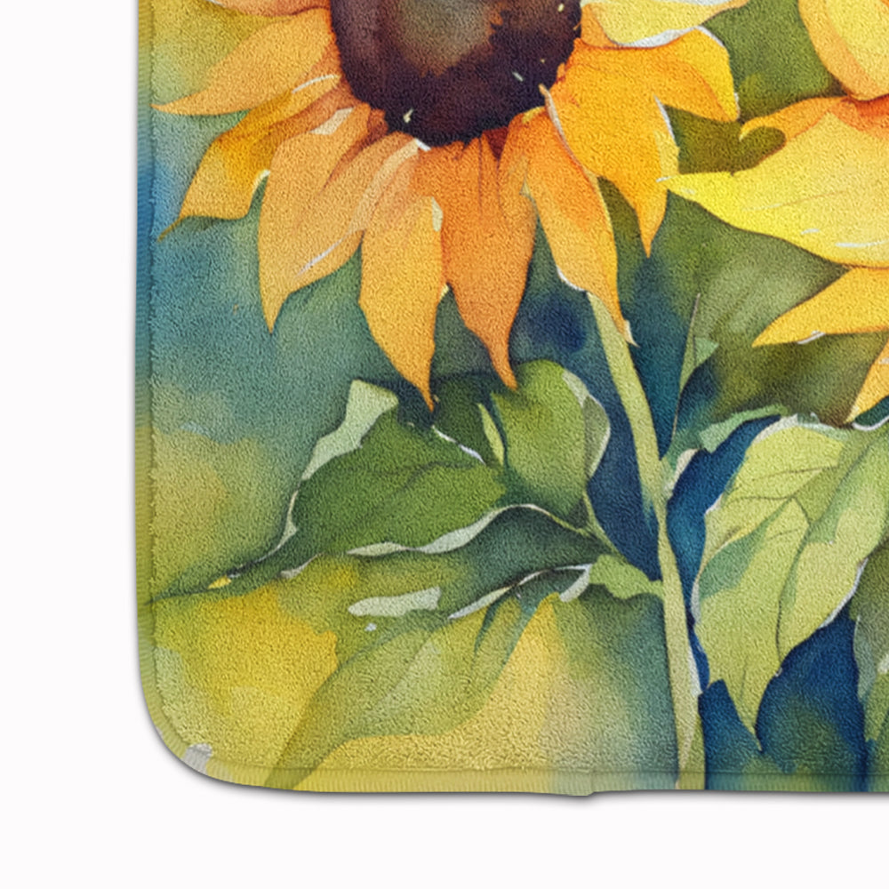 Sunflowers in Watercolor Memory Foam Kitchen Mat