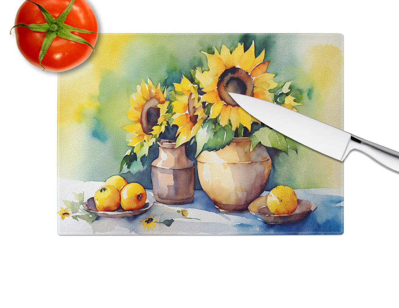 Sunflowers in Watercolor Glass Cutting Board