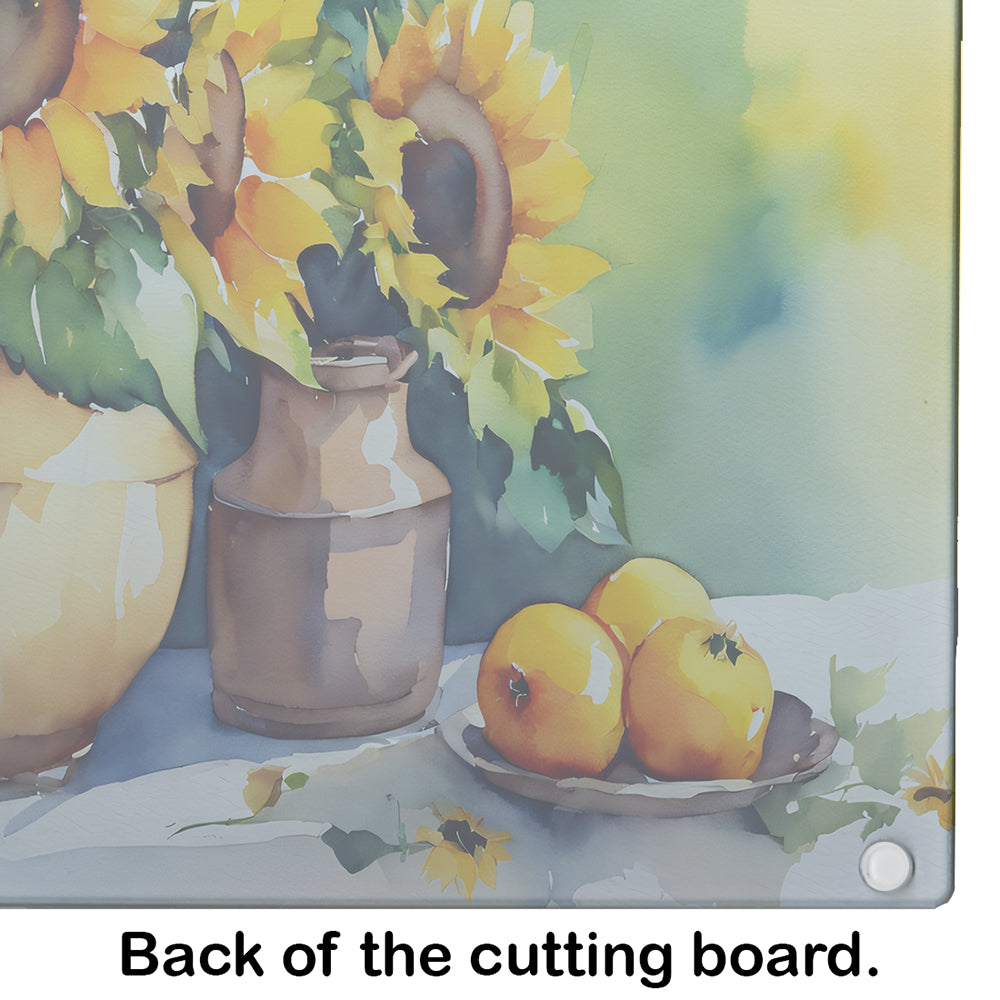 Sunflowers in Watercolor Glass Cutting Board