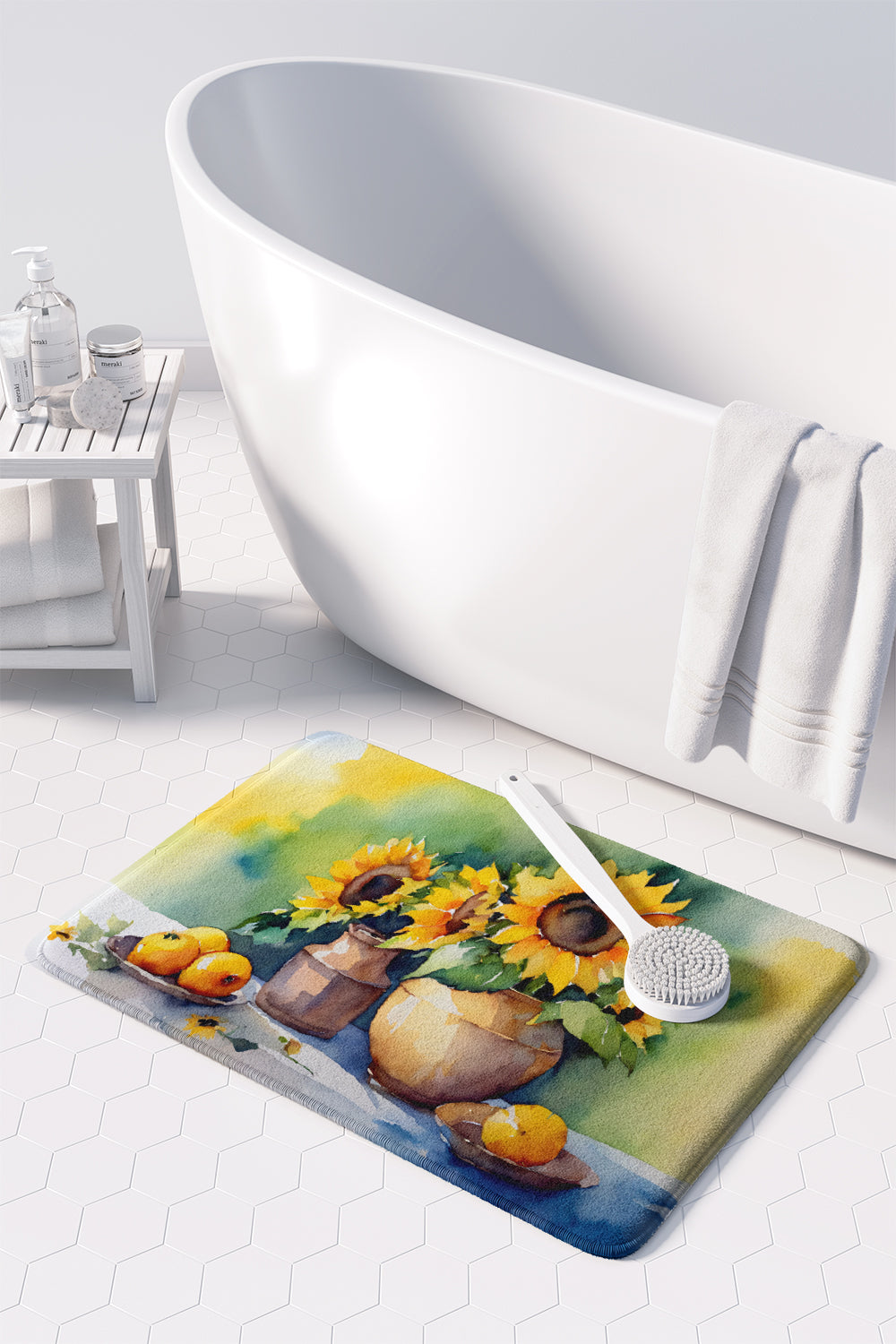 Sunflowers in Watercolor Memory Foam Kitchen Mat