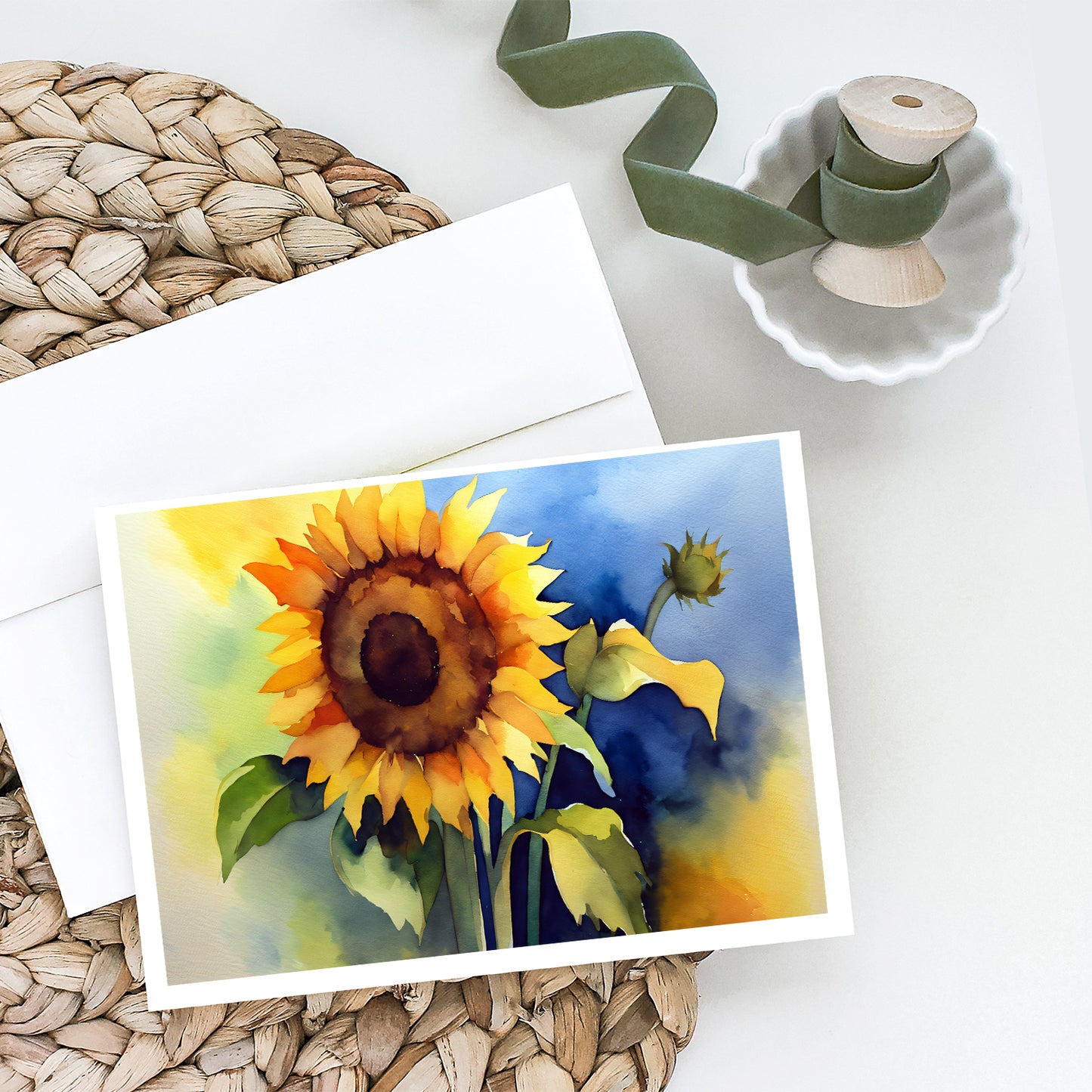 Sunflowers in Watercolor Greeting Cards Pack of 8