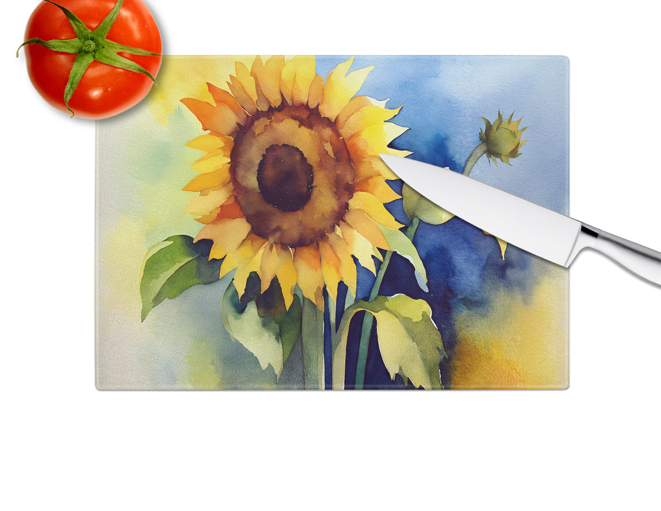 Sunflowers in Watercolor Glass Cutting Board