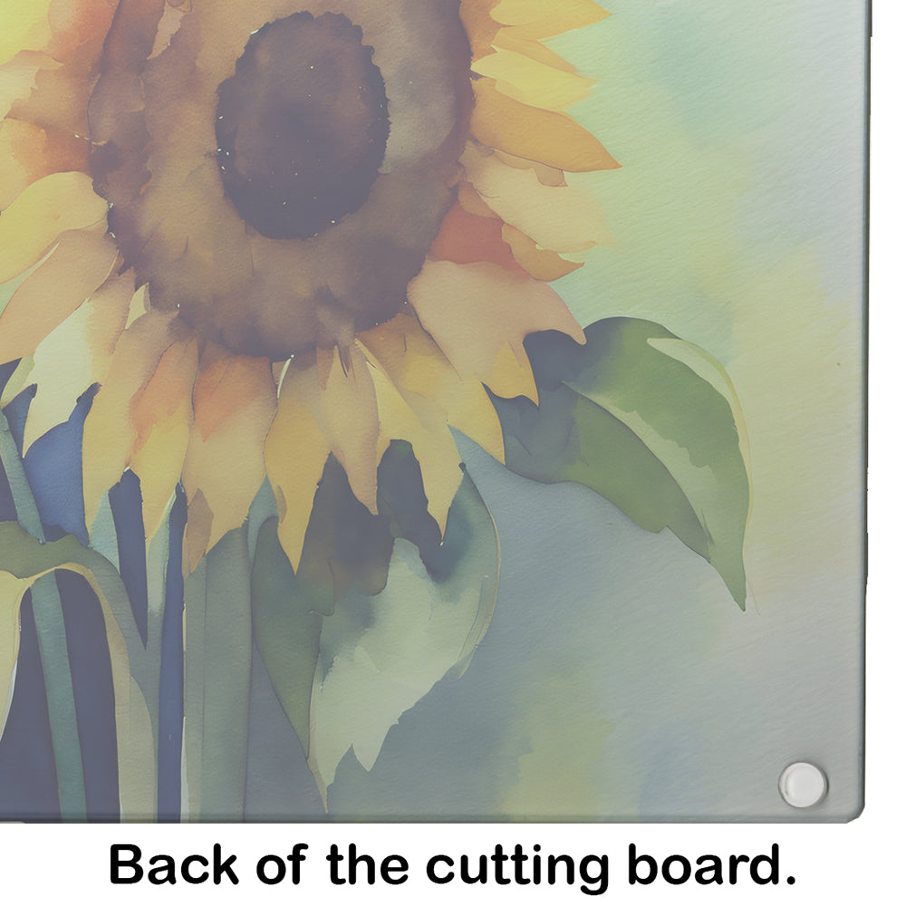 Sunflowers in Watercolor Glass Cutting Board