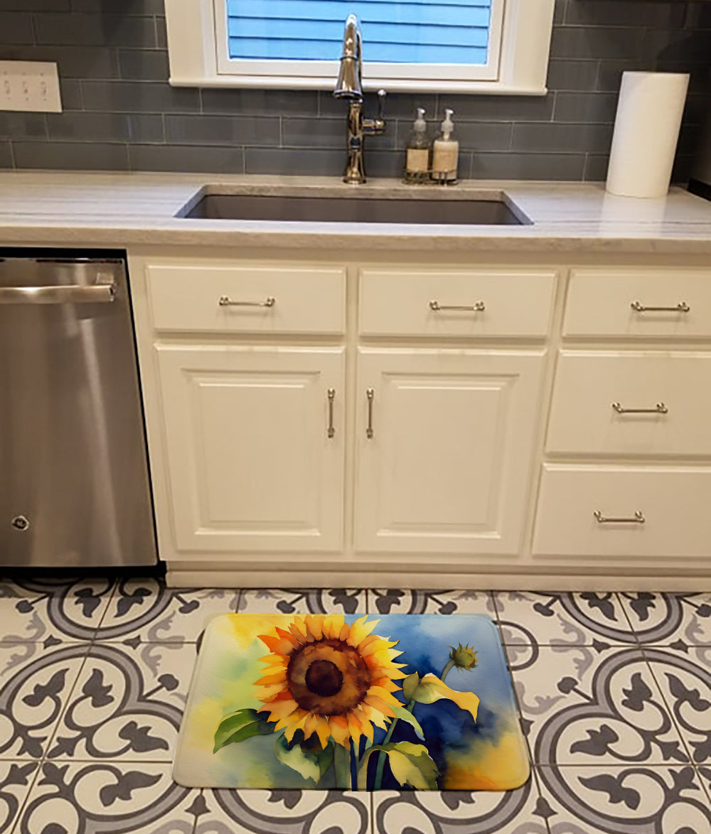 Sunflowers in Watercolor Memory Foam Kitchen Mat
