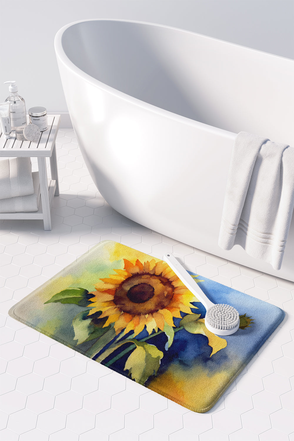 Sunflowers in Watercolor Memory Foam Kitchen Mat