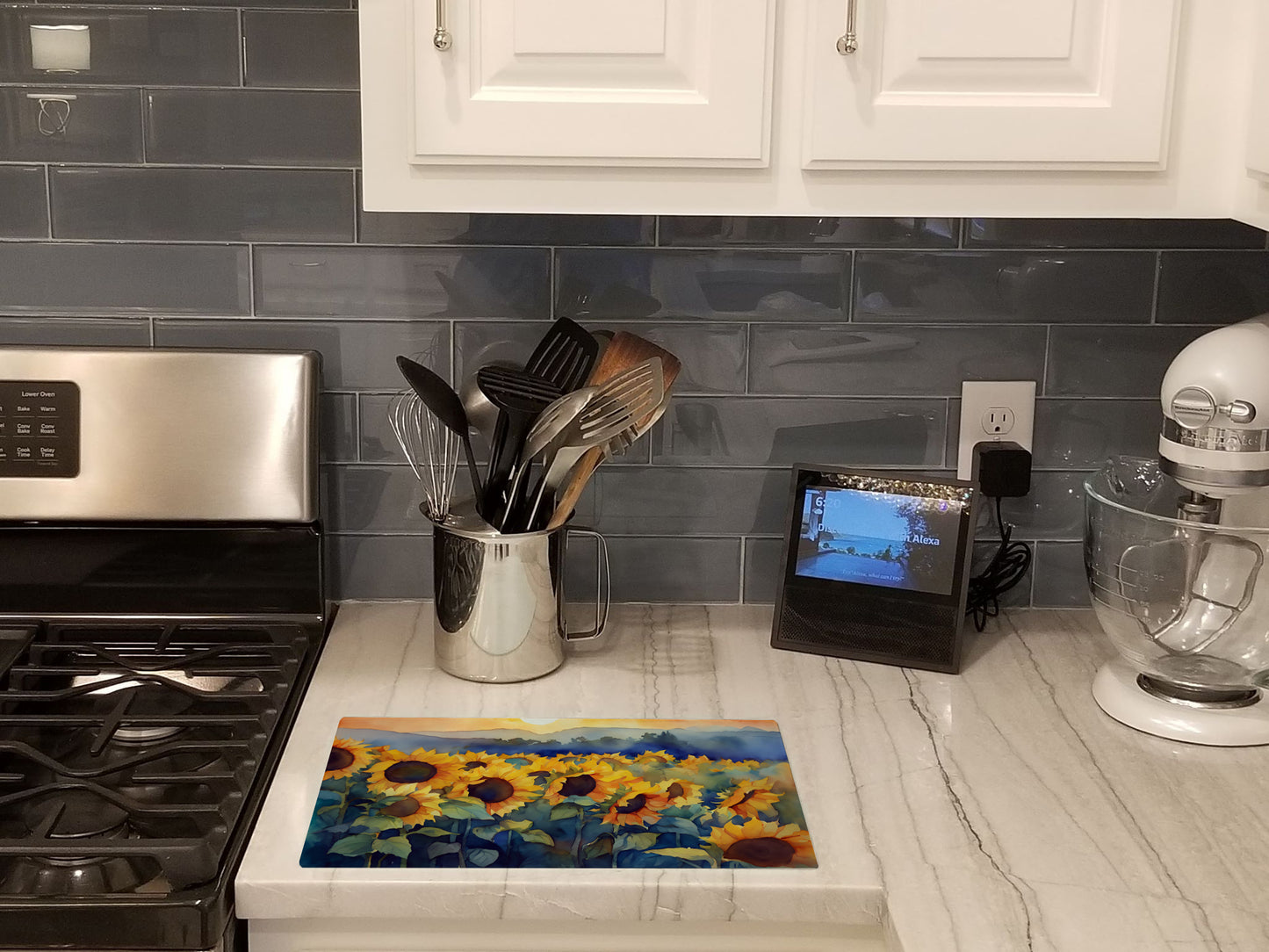 Sunflowers in Watercolor Glass Cutting Board