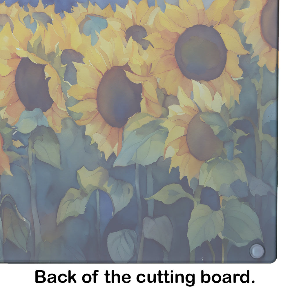 Sunflowers in Watercolor Glass Cutting Board