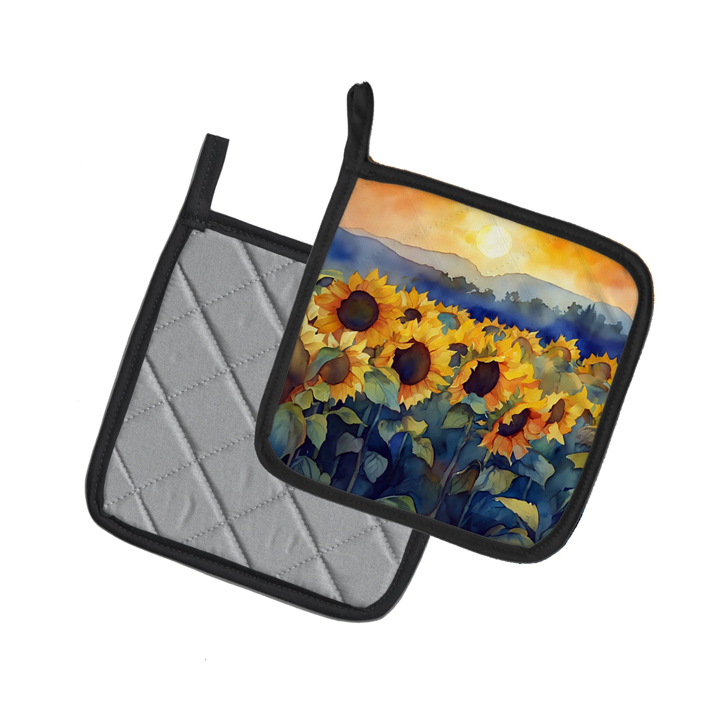 Sunflowers in Watercolor Pair of Pot Holders