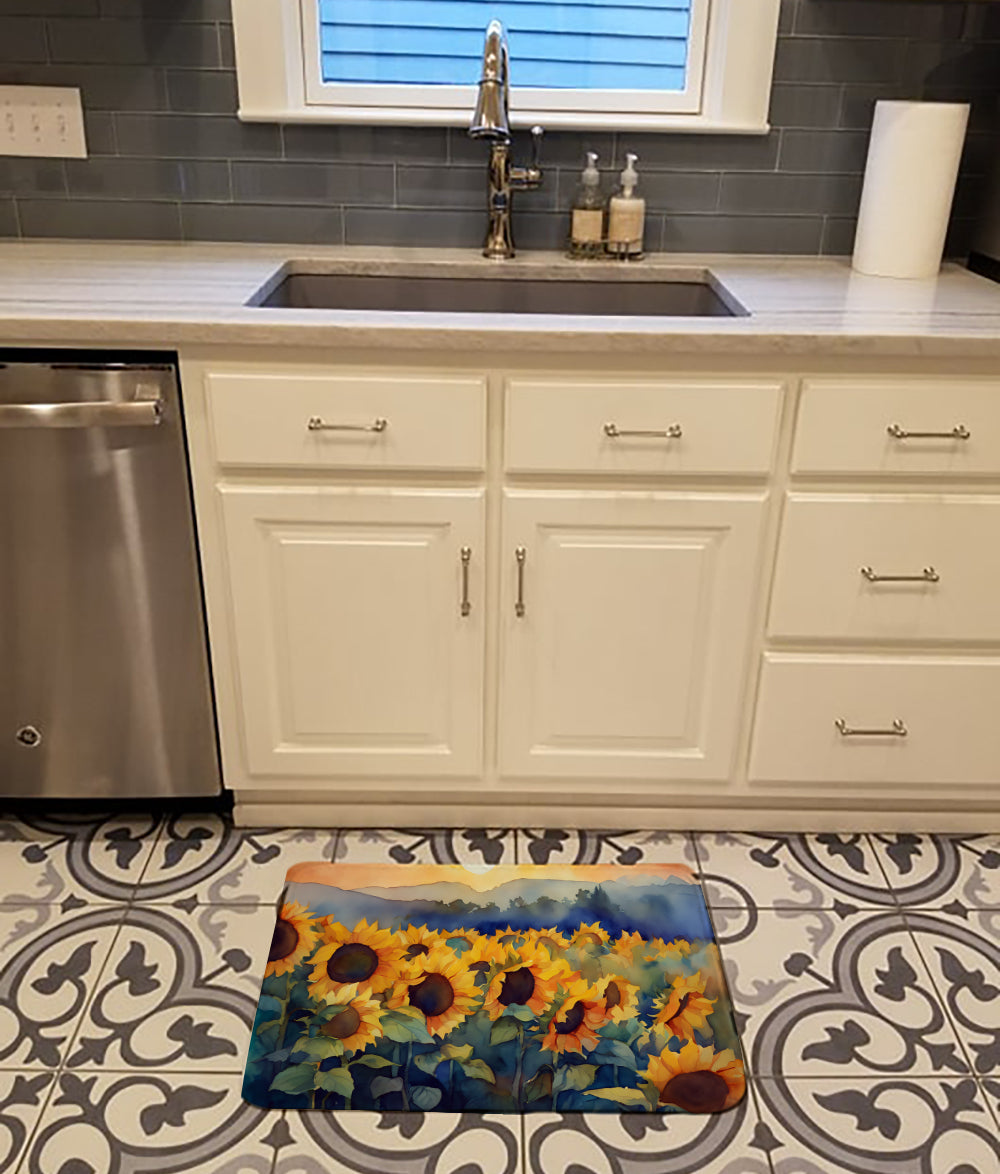 Sunflowers in Watercolor Memory Foam Kitchen Mat