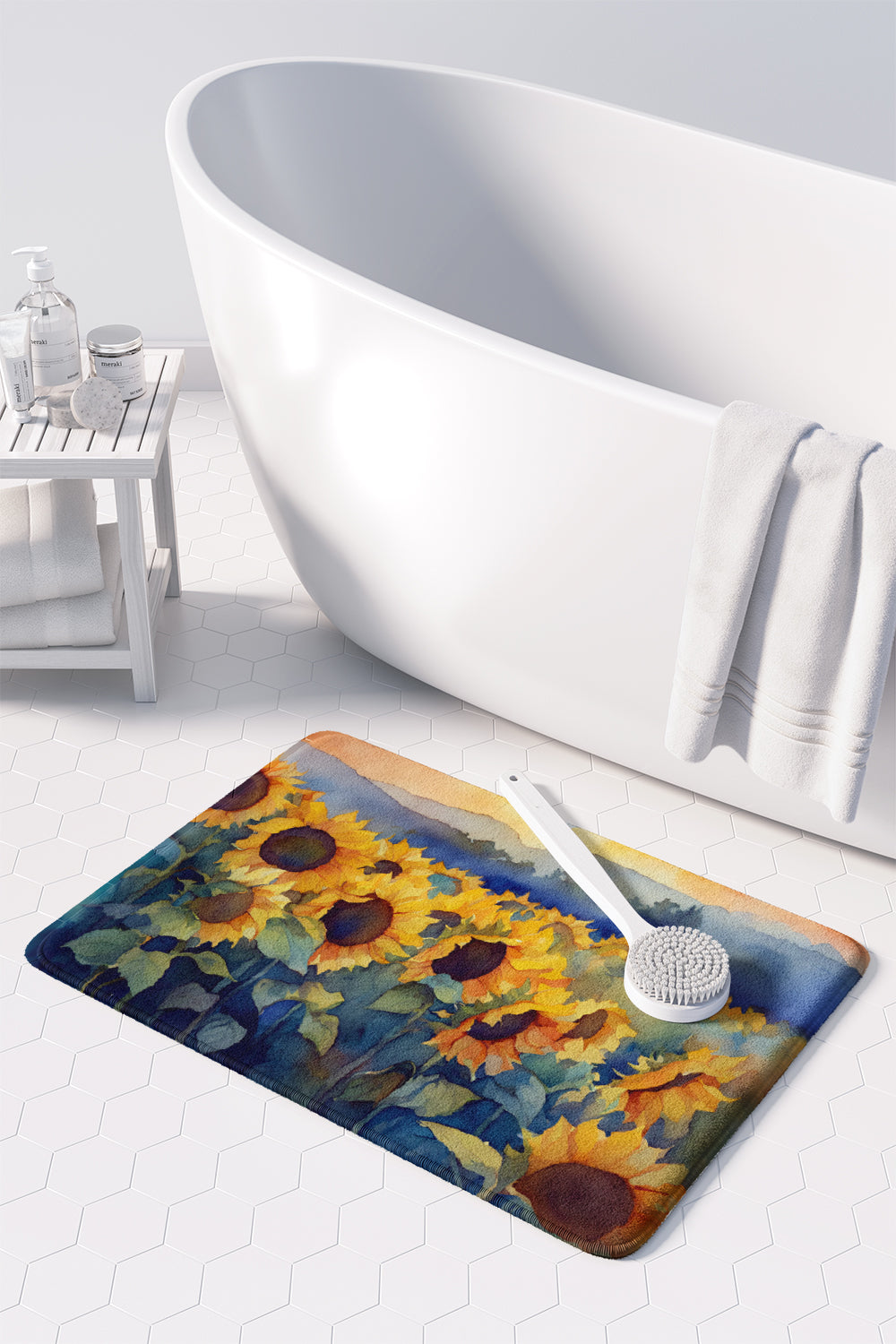 Sunflowers in Watercolor Memory Foam Kitchen Mat