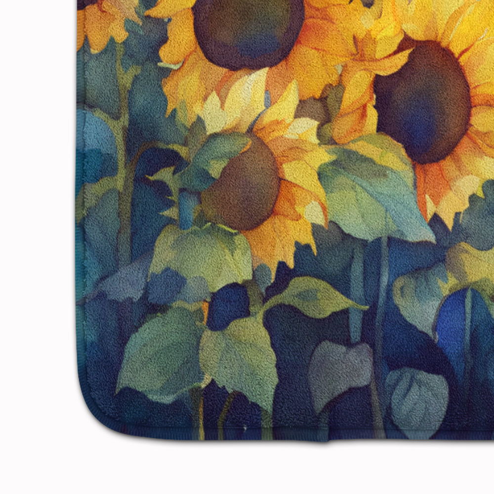 Sunflowers in Watercolor Memory Foam Kitchen Mat