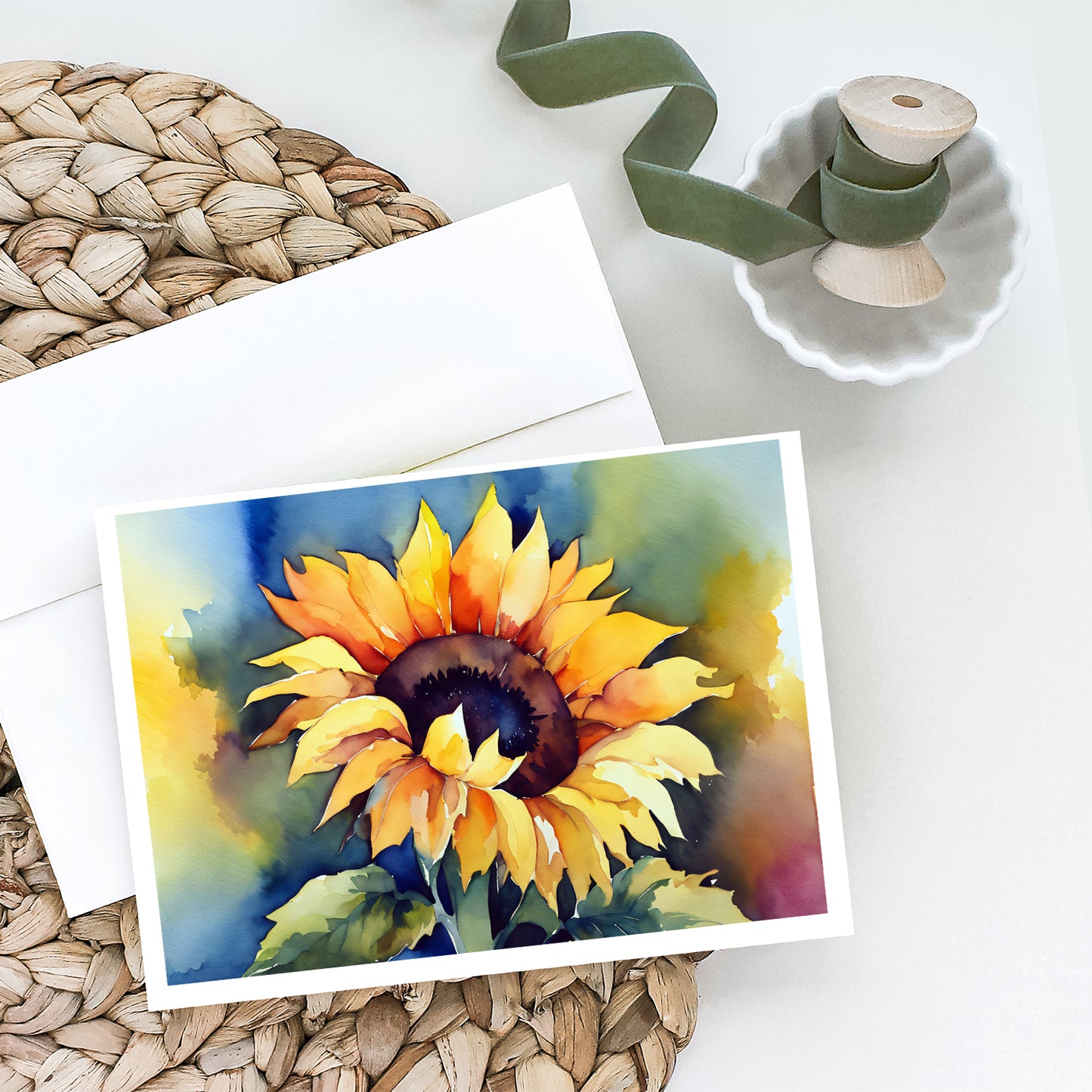 Sunflowers in Watercolor Greeting Cards Pack of 8