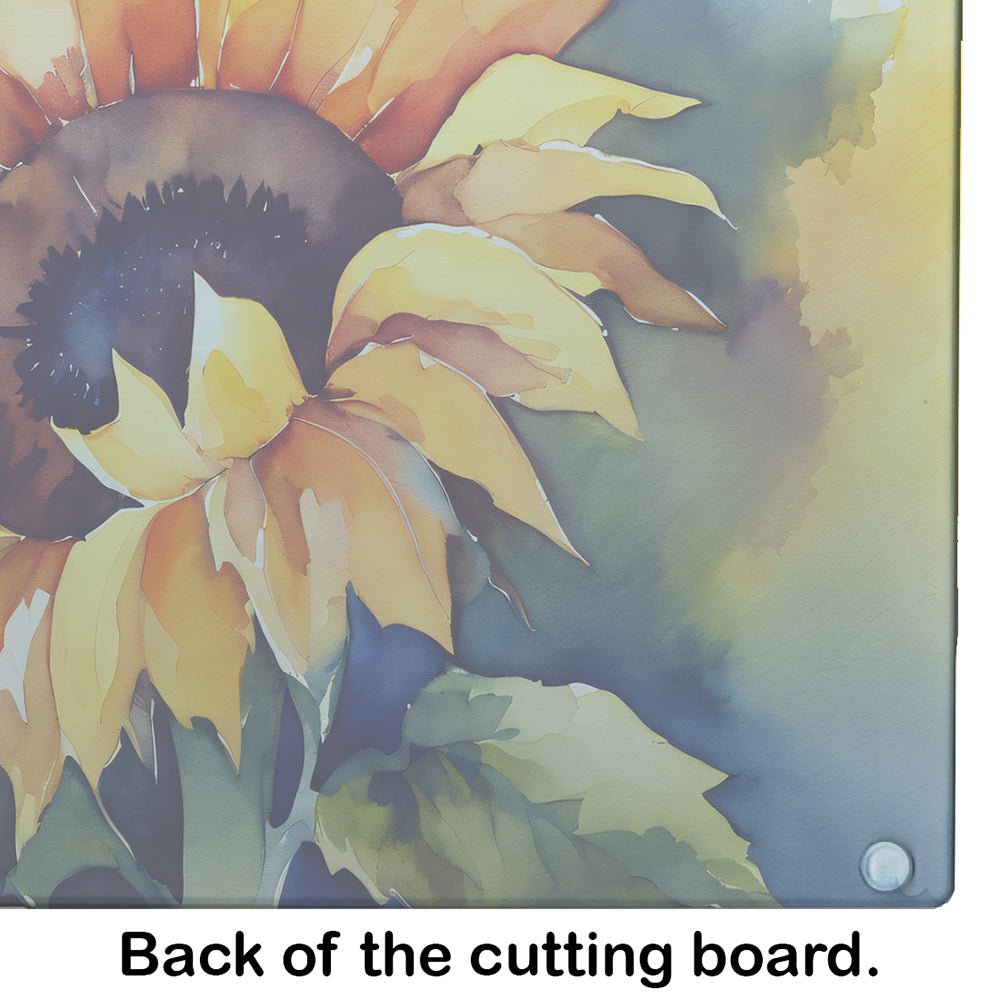 Sunflowers in Watercolor Glass Cutting Board