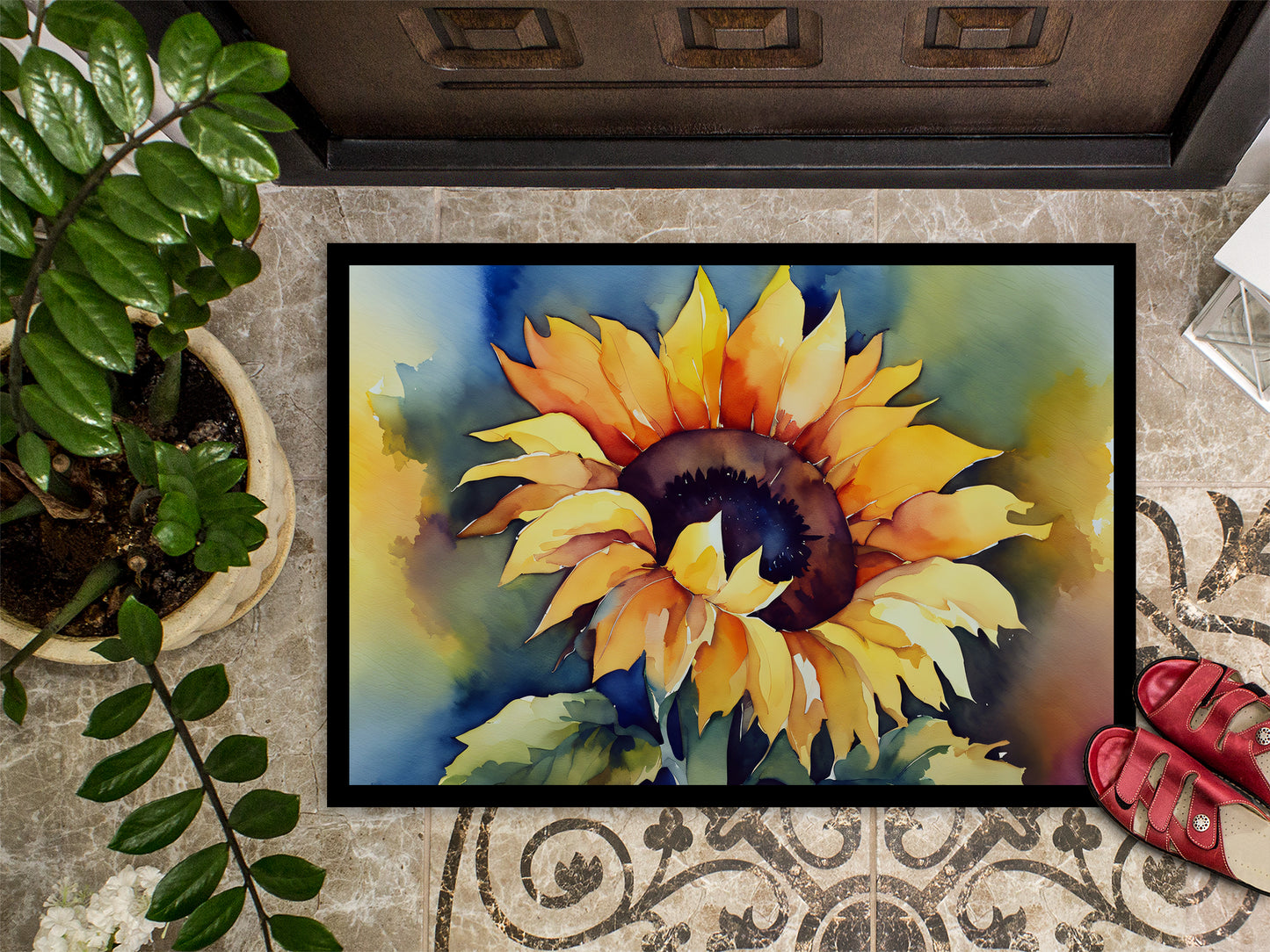 Sunflowers in Watercolor Doormat