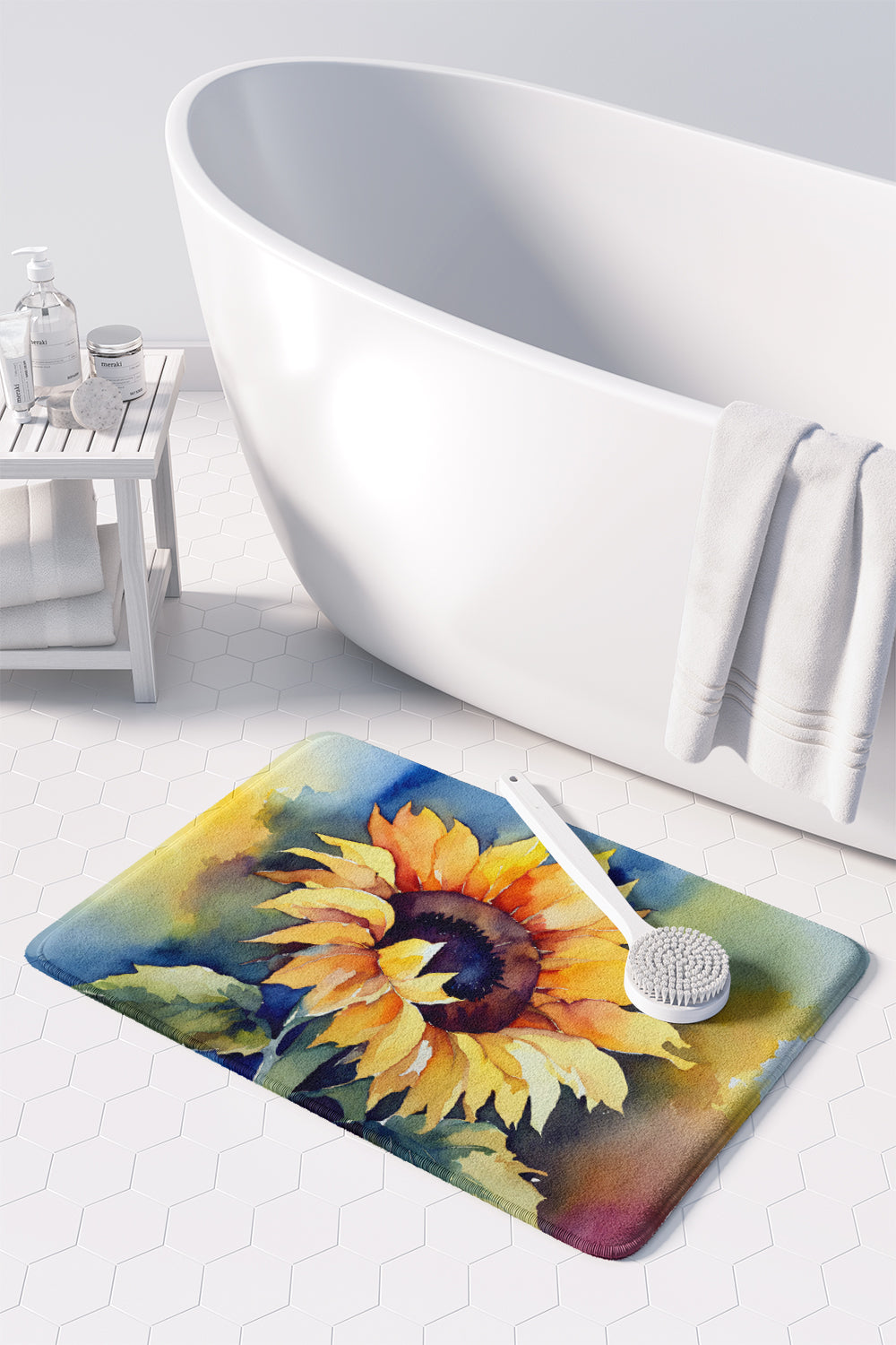 Sunflowers in Watercolor Memory Foam Kitchen Mat