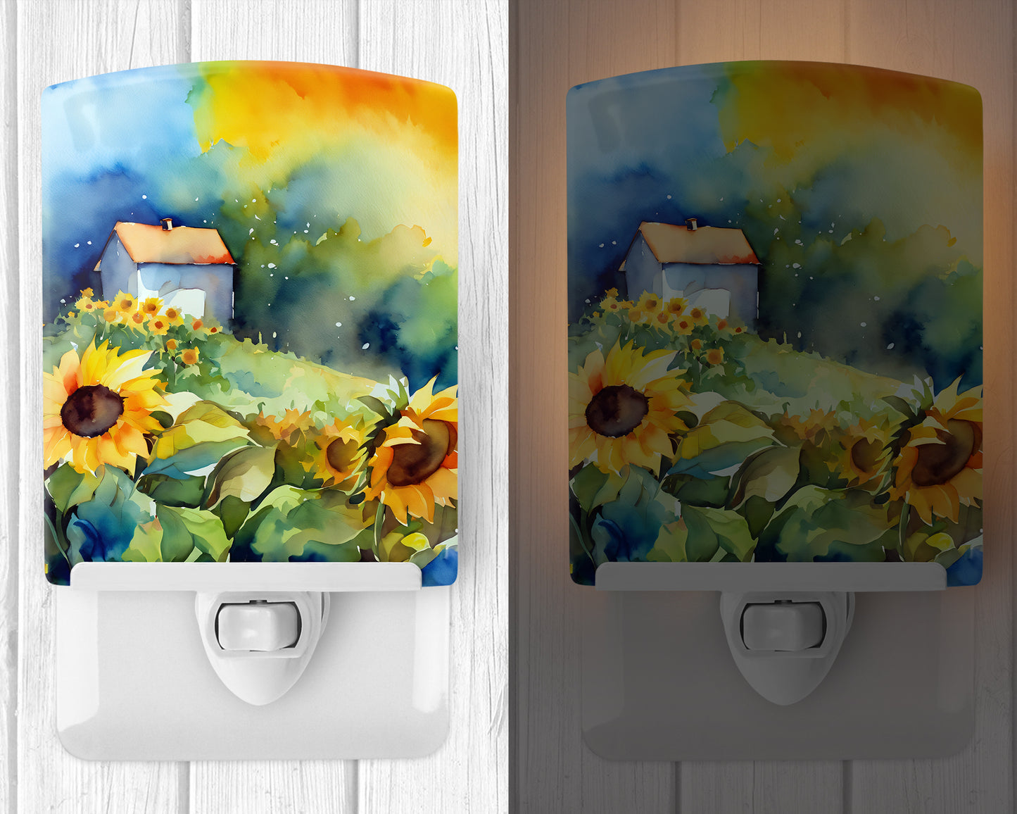 Sunflowers in Watercolor Ceramic Night Light