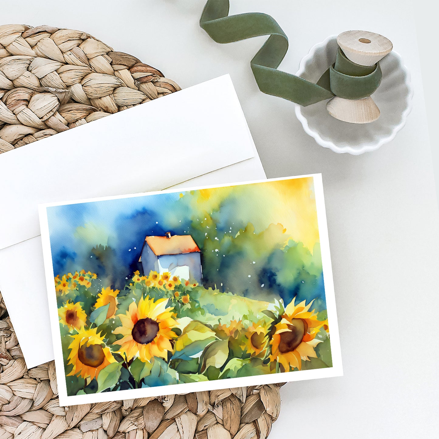 Sunflowers in Watercolor Greeting Cards Pack of 8