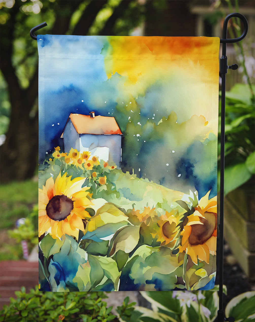 Sunflowers in Watercolor Garden Flag
