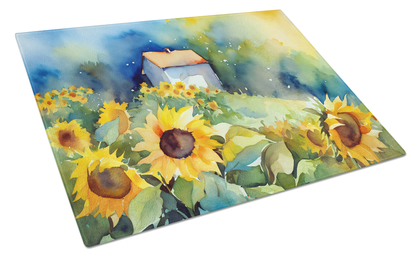 Buy this Sunflowers in Watercolor Glass Cutting Board