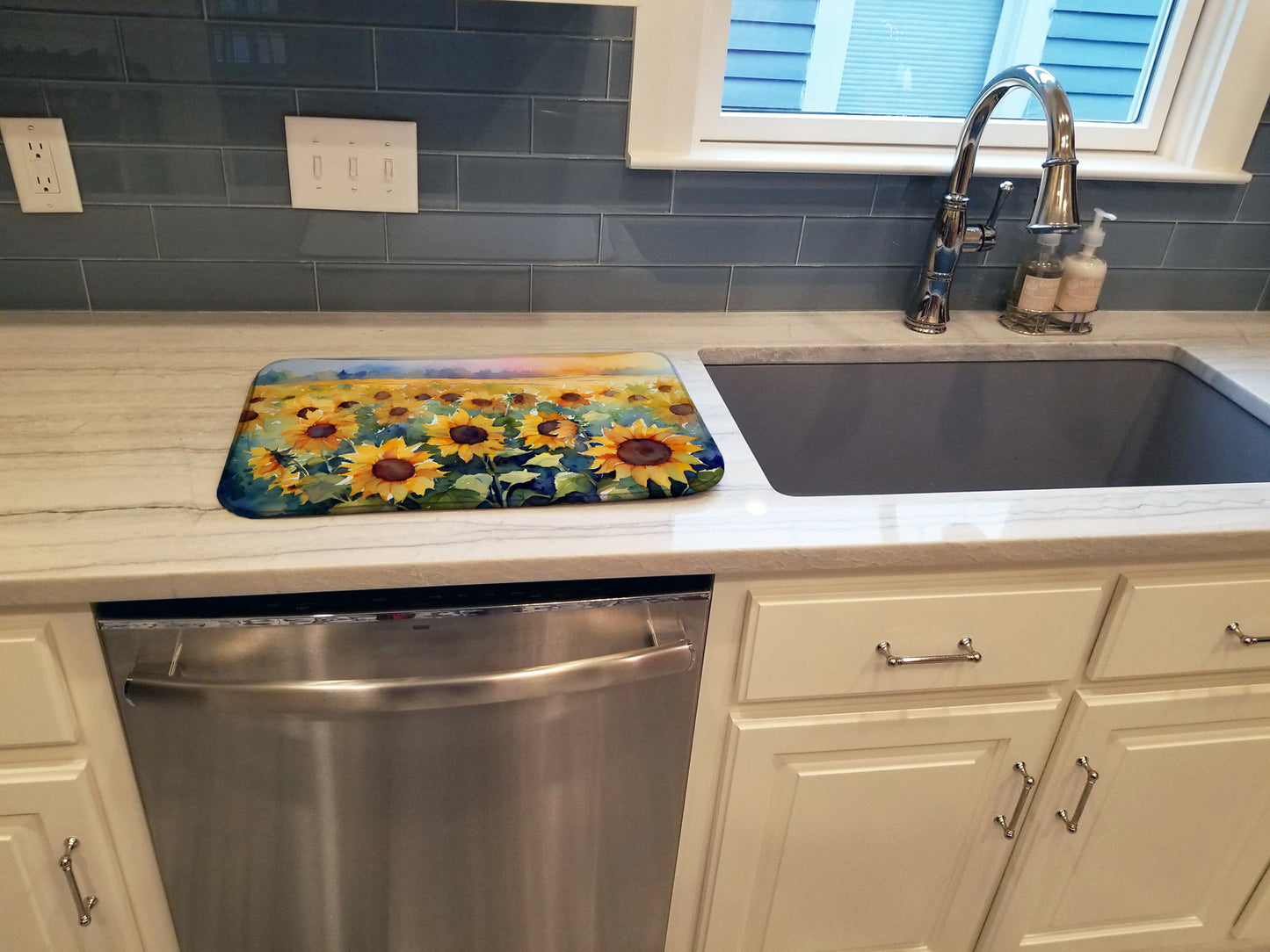 Sunflowers in Watercolor Dish Drying Mat