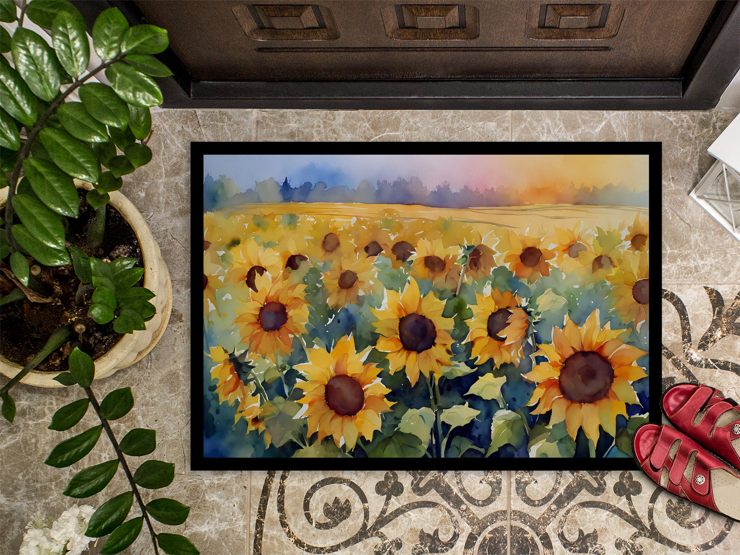 Sunflowers in Watercolor Doormat