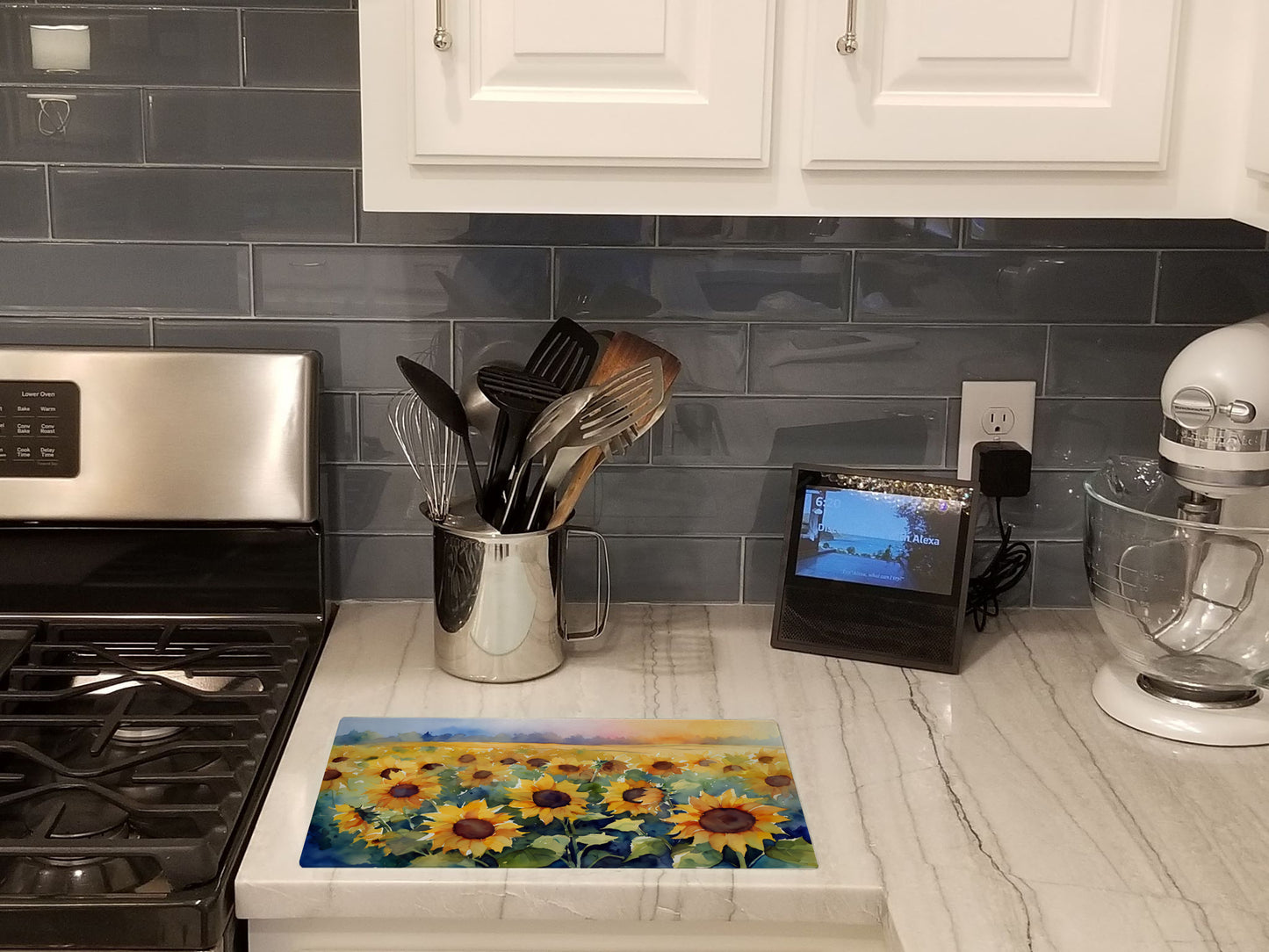 Sunflowers in Watercolor Glass Cutting Board