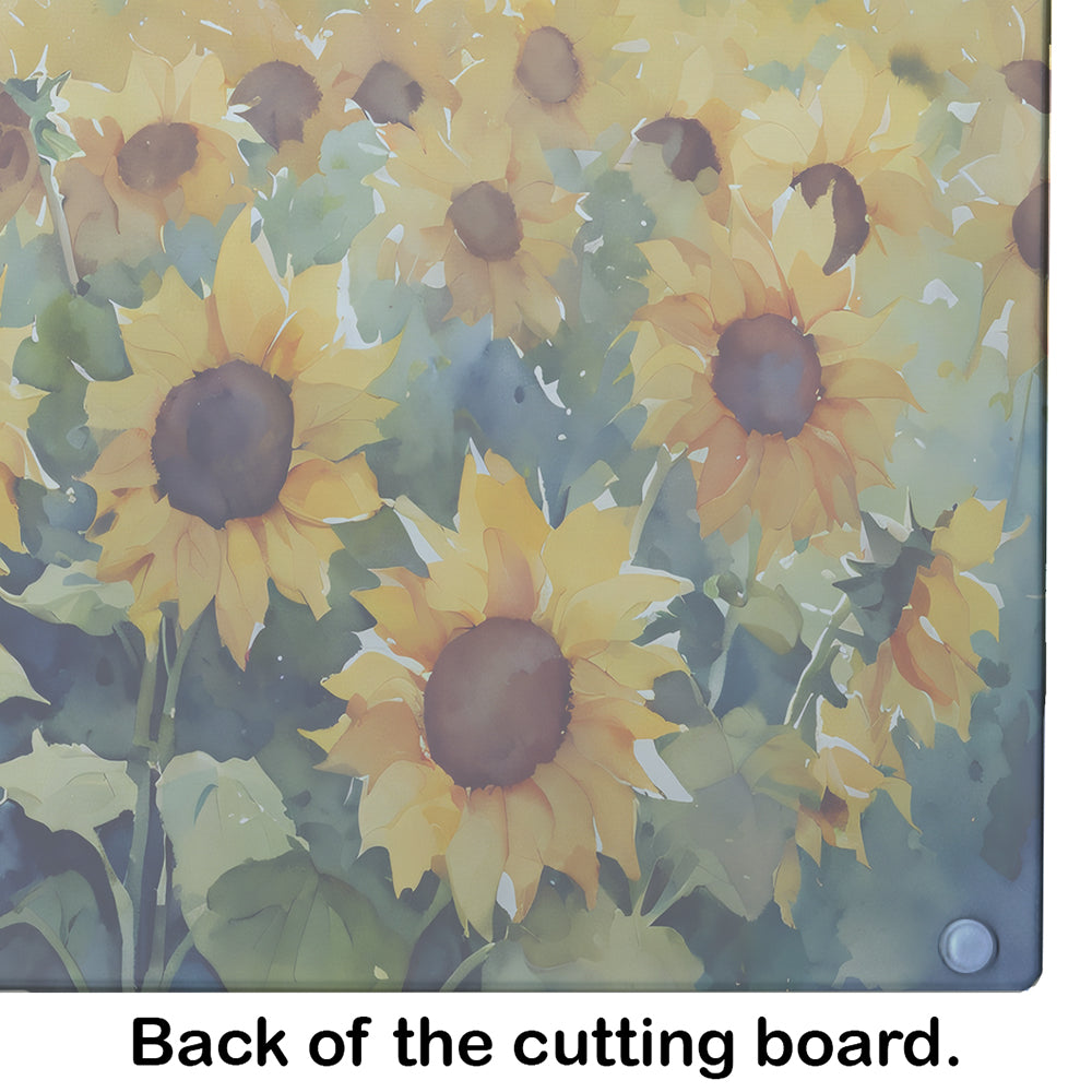 Sunflowers in Watercolor Glass Cutting Board