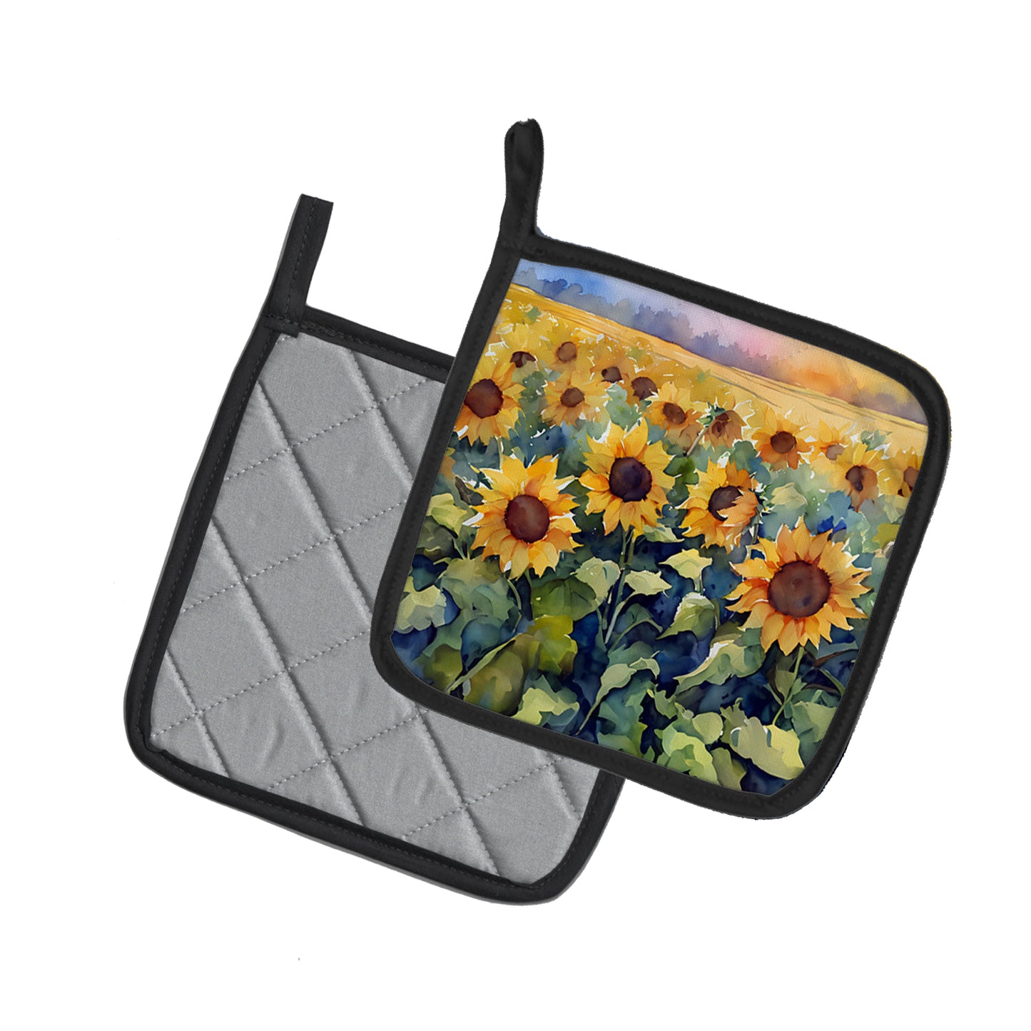 Sunflowers in Watercolor Pair of Pot Holders