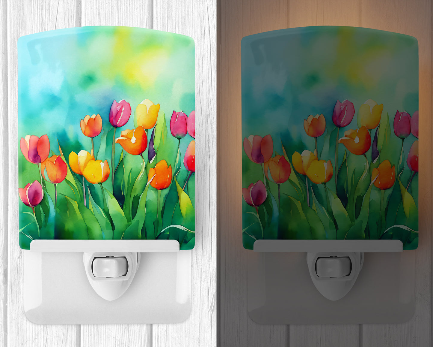 Tulips in Watercolor Ceramic Night Light