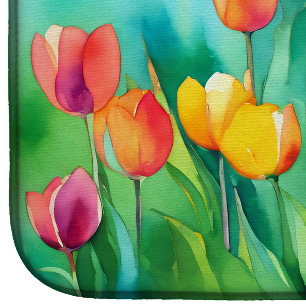 Tulips in Watercolor Dish Drying Mat