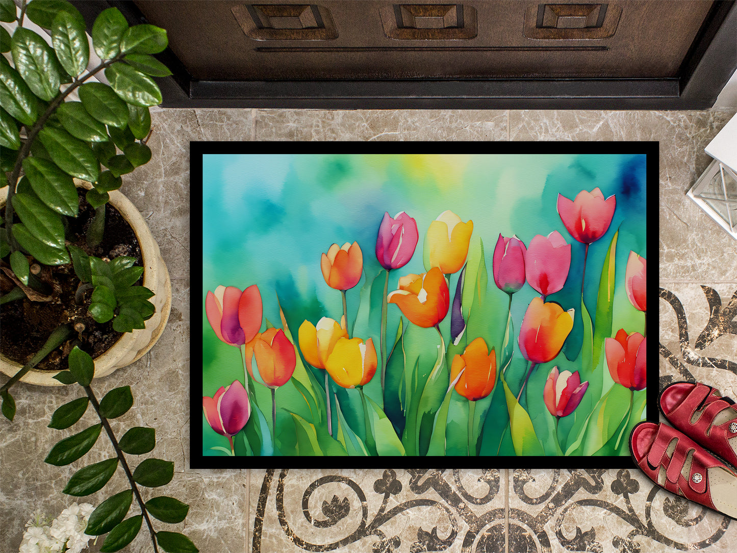 Tulips in Watercolor Doormat