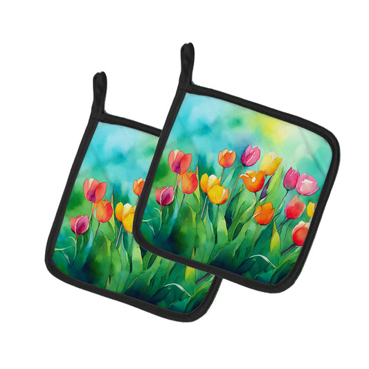 Buy this Tulips in Watercolor Pair of Pot Holders