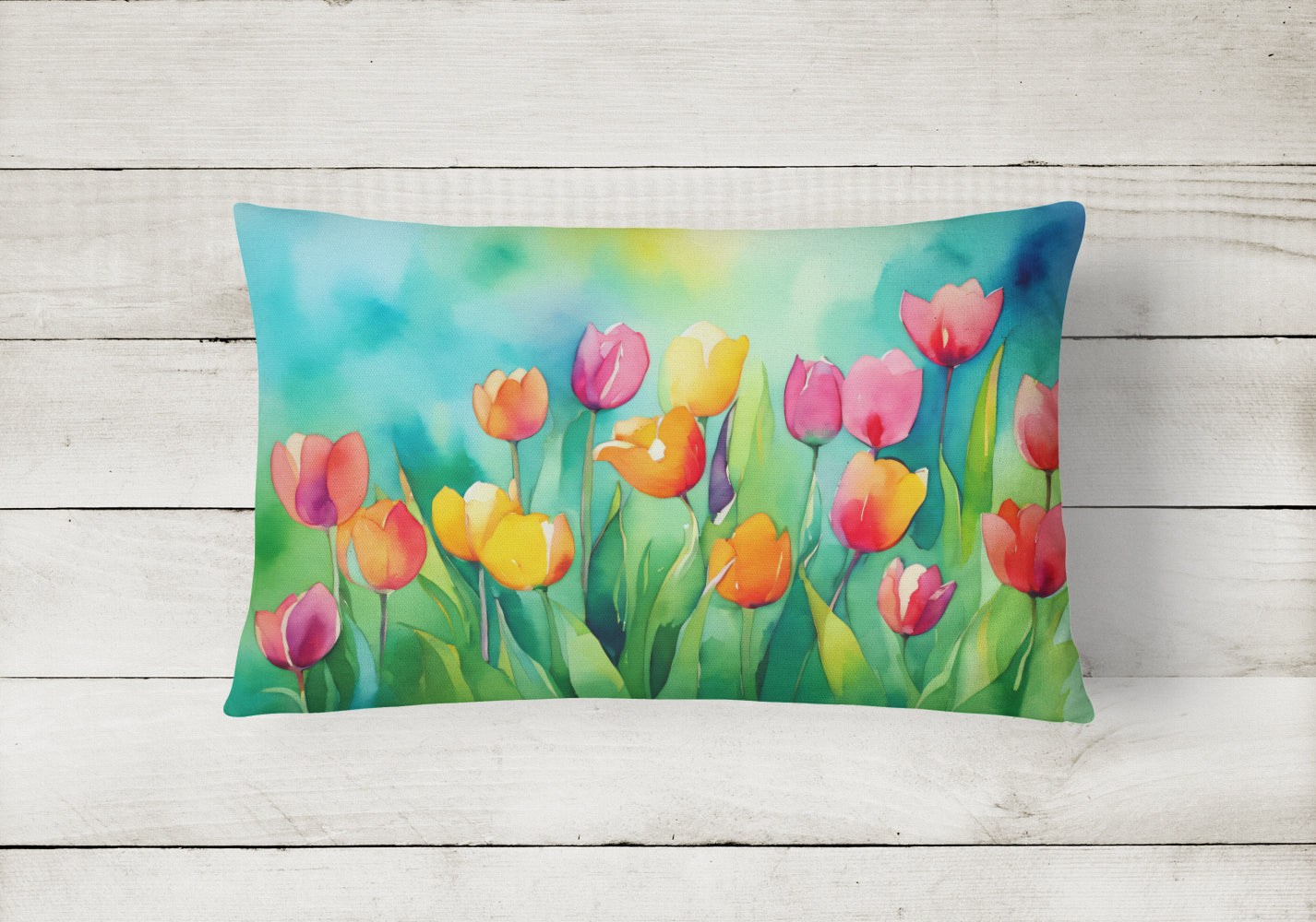 Tulips in Watercolor Throw Pillow