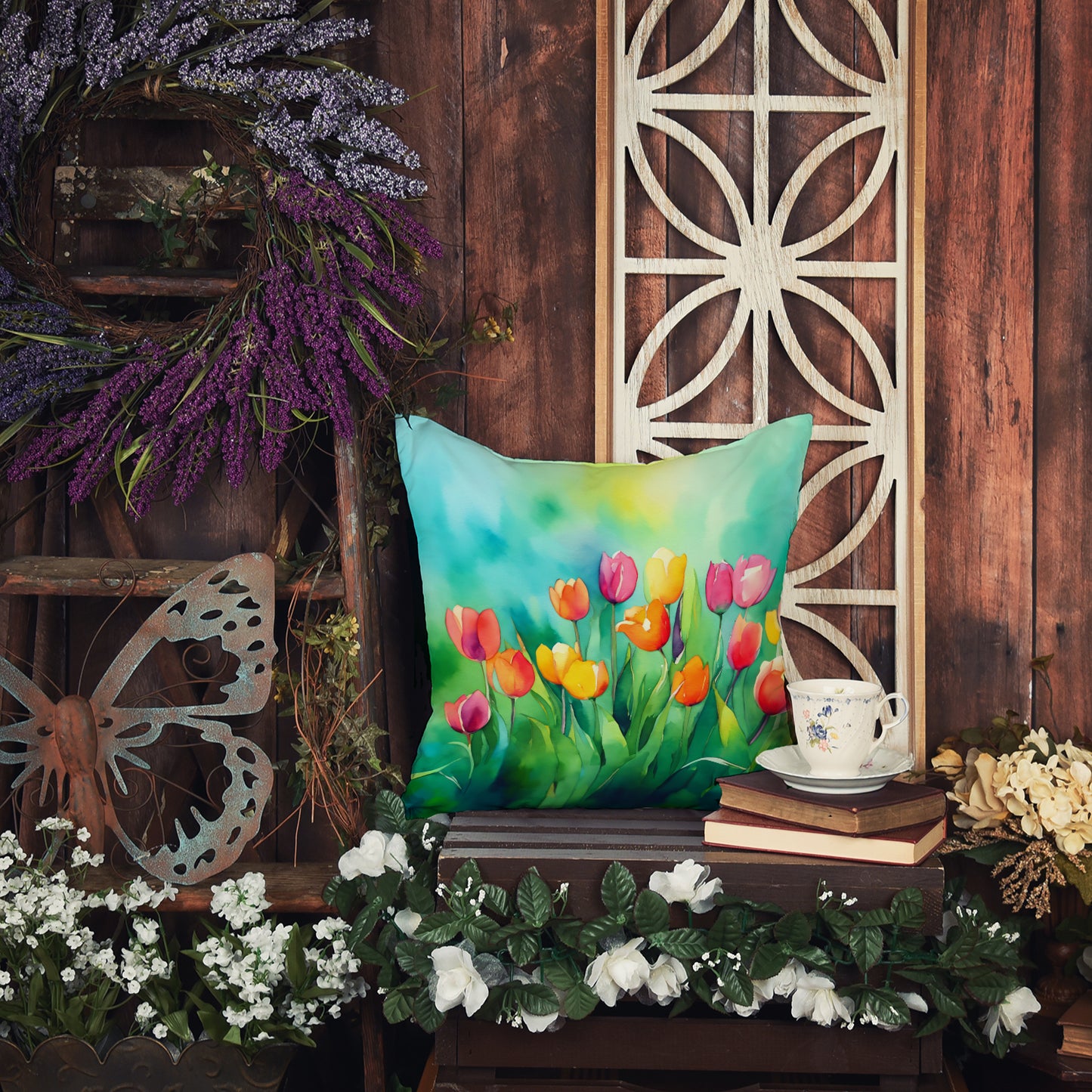 Tulips in Watercolor Throw Pillow