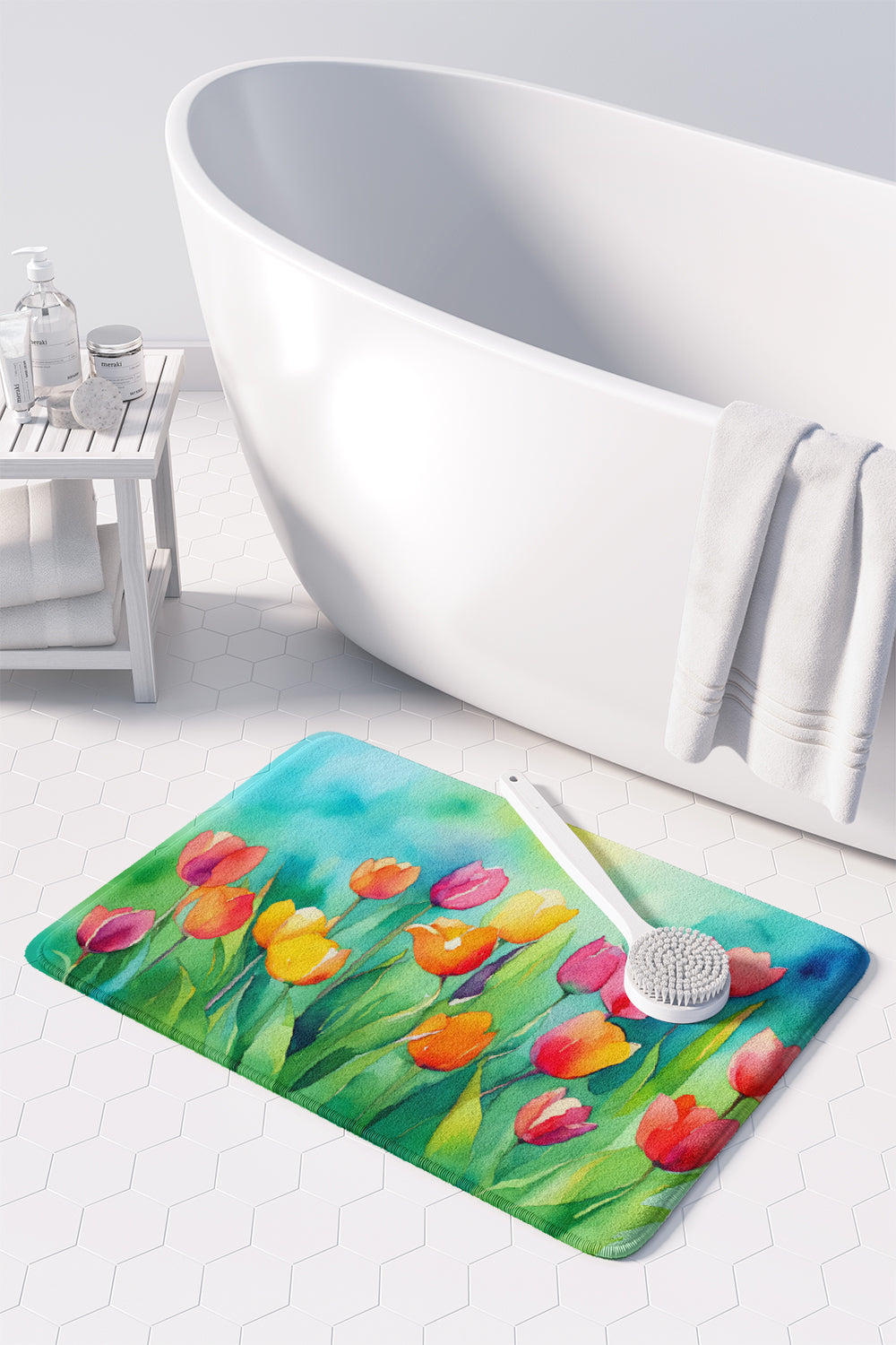 Tulips in Watercolor Memory Foam Kitchen Mat