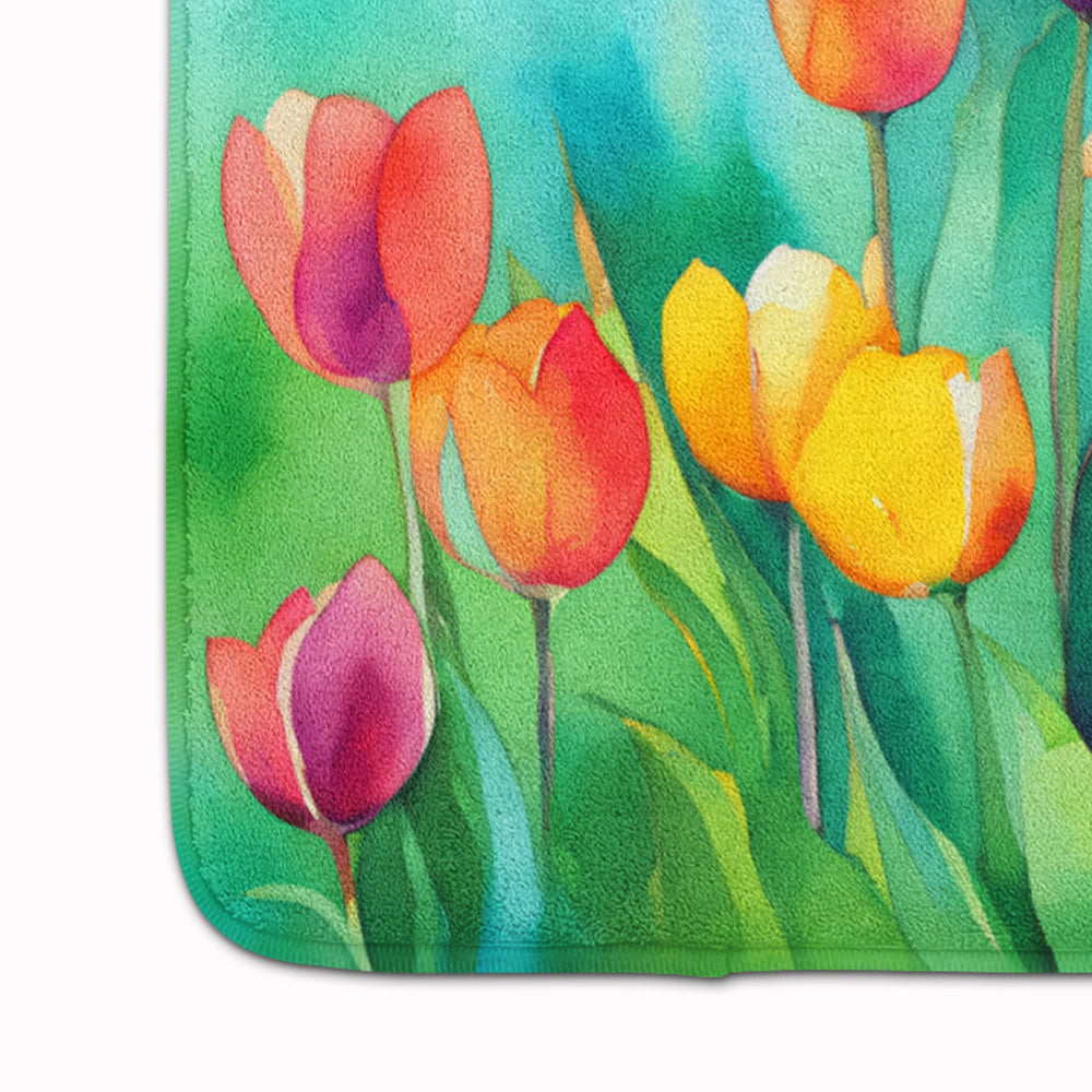 Tulips in Watercolor Memory Foam Kitchen Mat