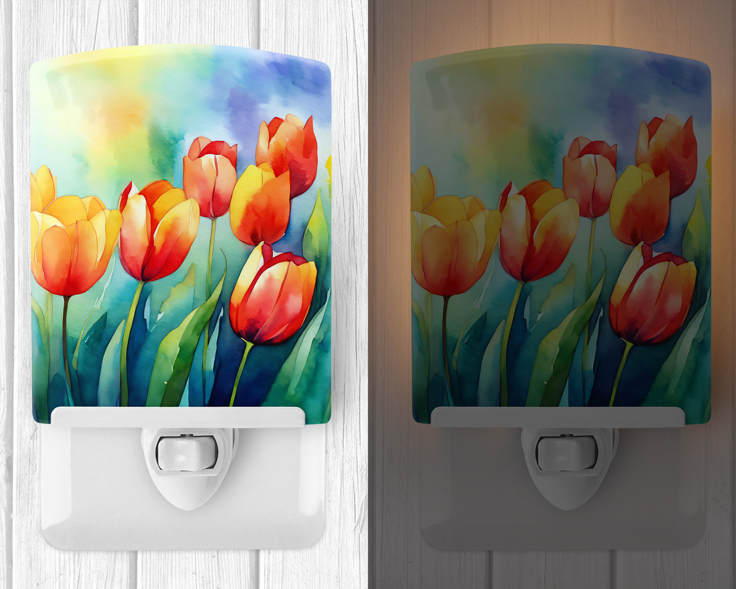 Tulips in Watercolor Ceramic Night Light