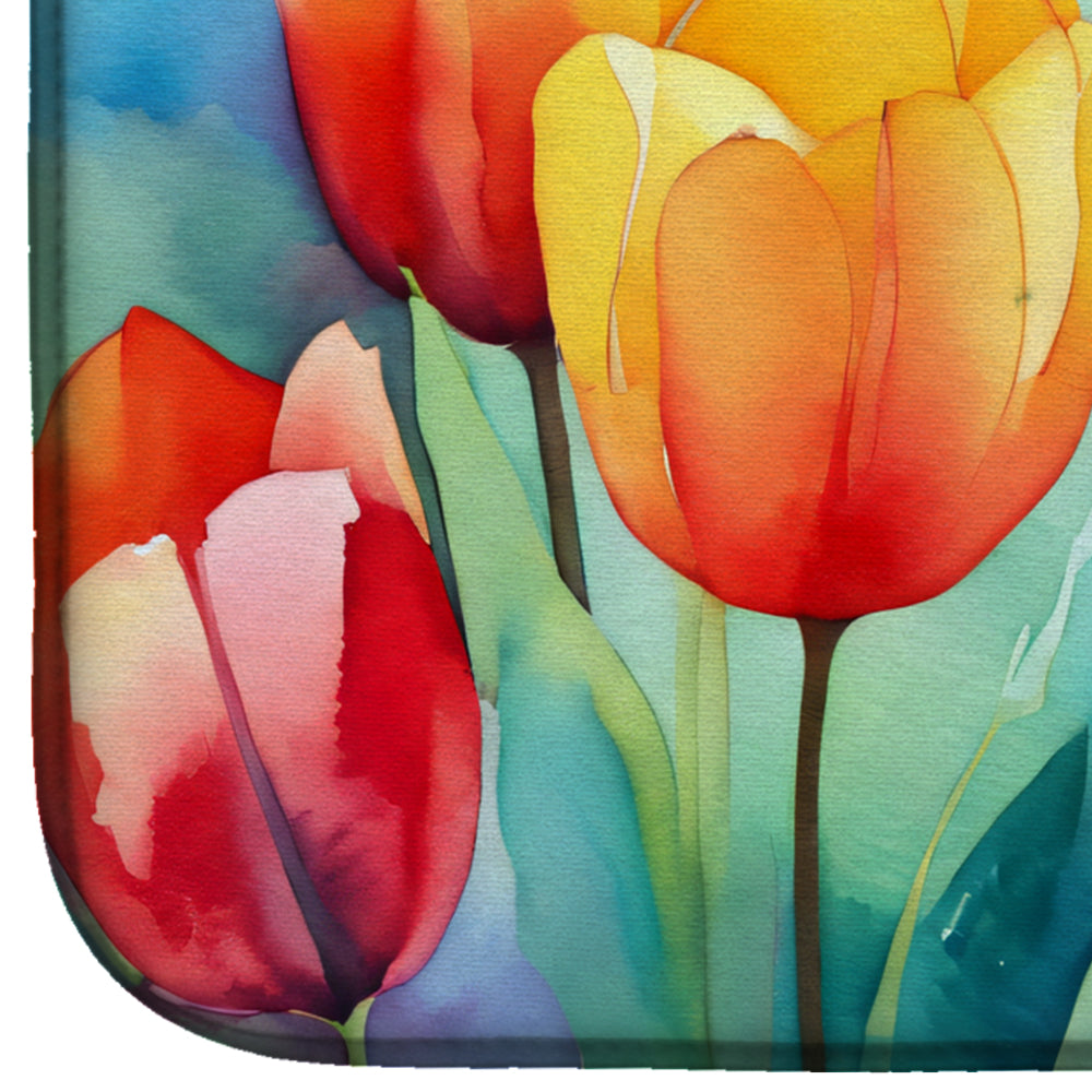 Tulips in Watercolor Dish Drying Mat