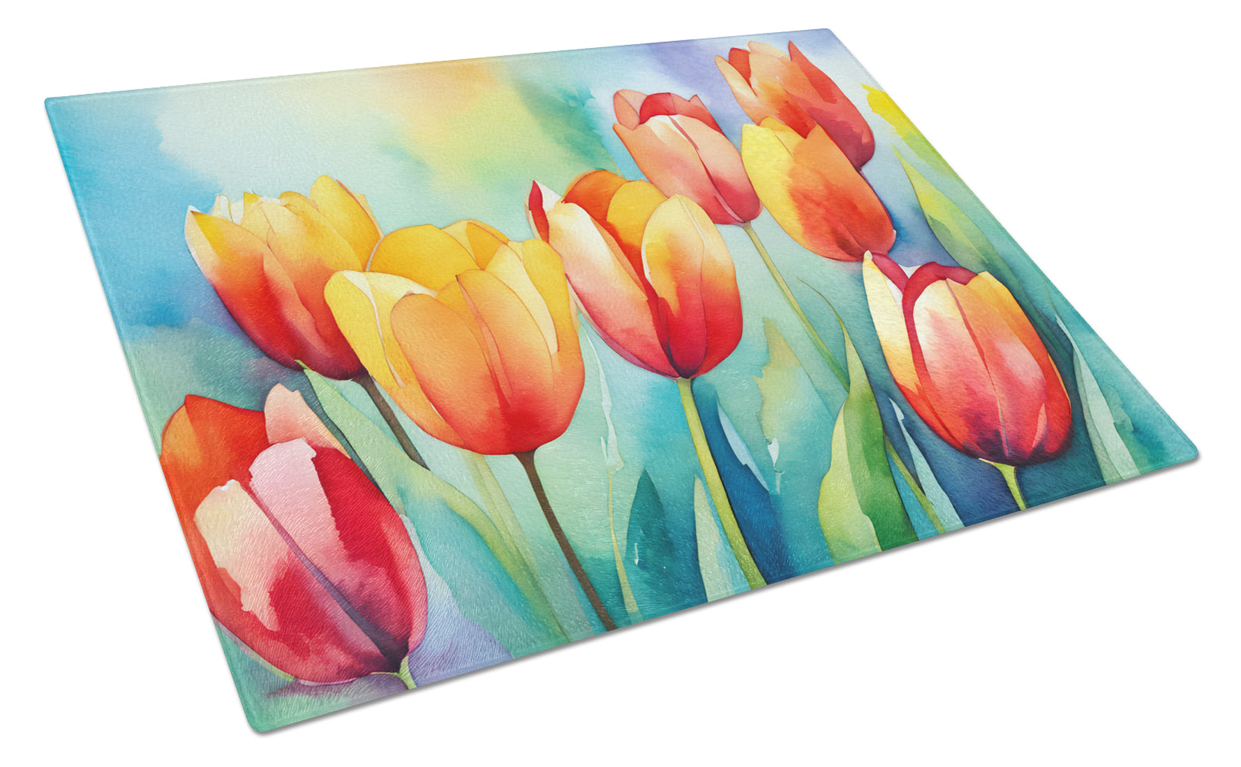 Buy this Tulips in Watercolor Glass Cutting Board