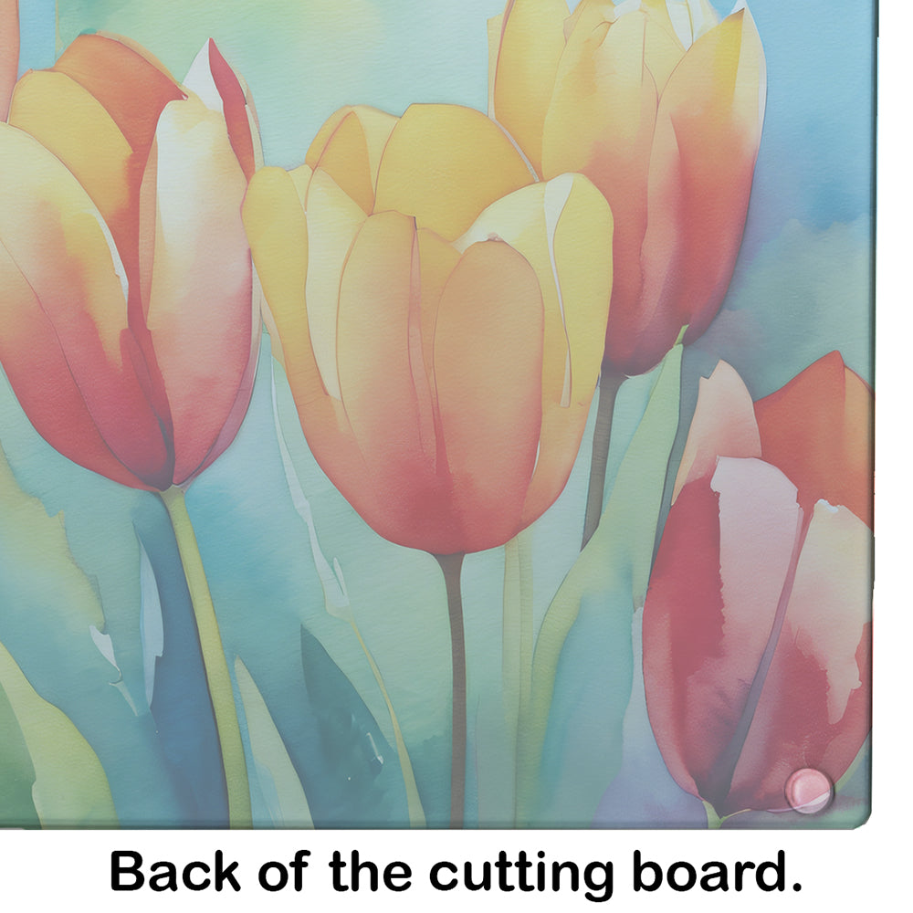 Tulips in Watercolor Glass Cutting Board