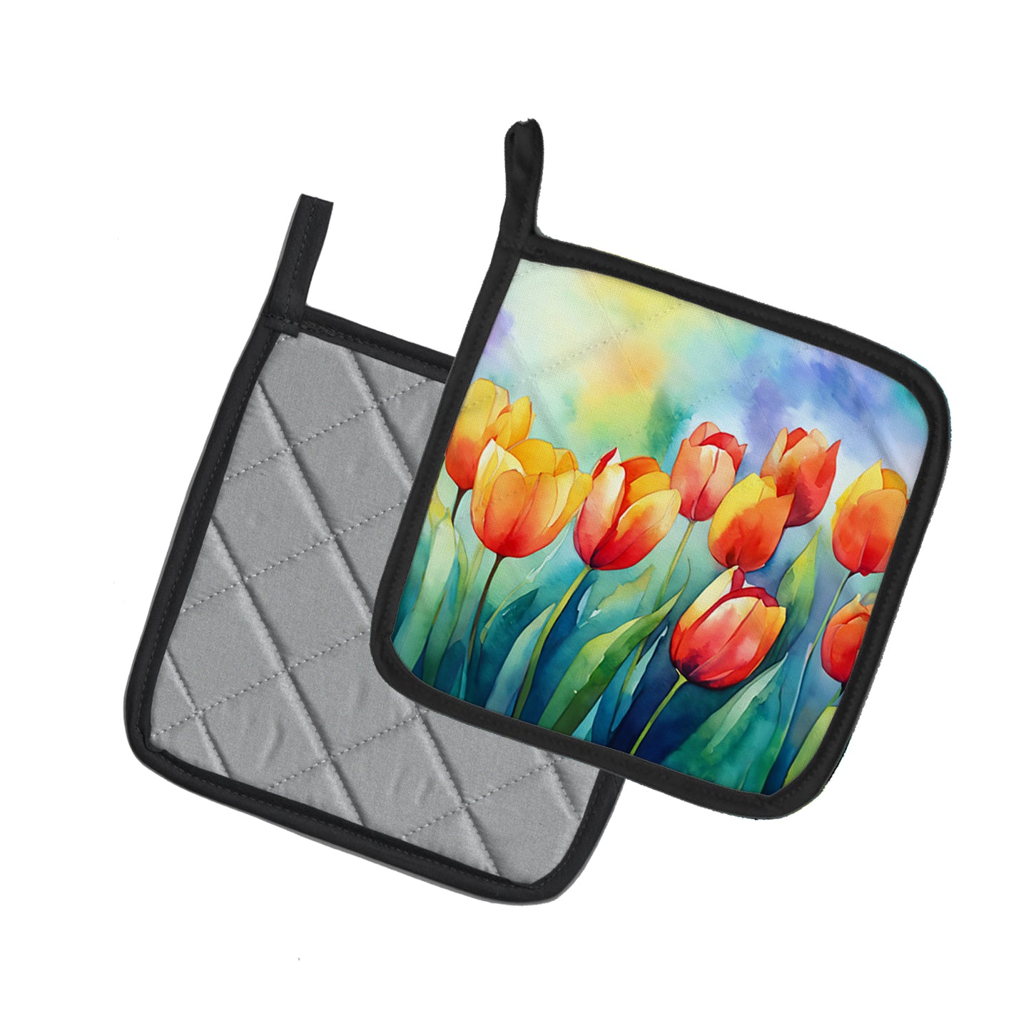 Tulips in Watercolor Pair of Pot Holders