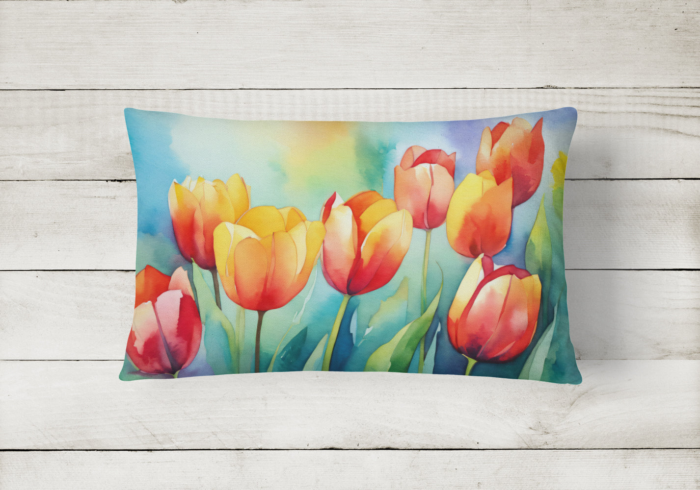 Tulips in Watercolor Throw Pillow